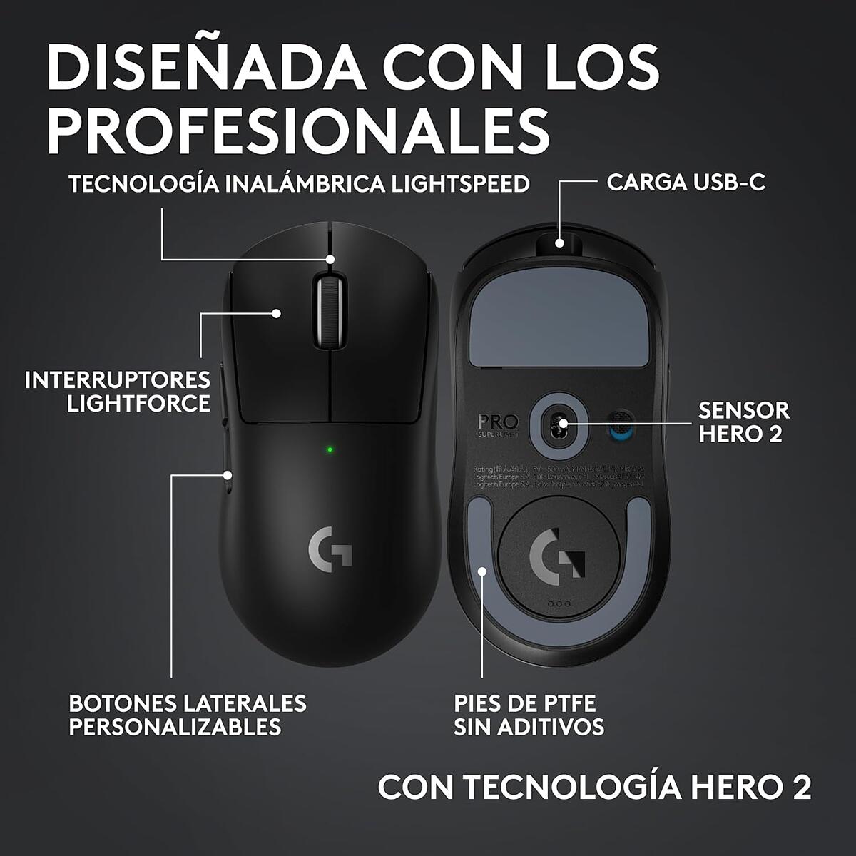 Mouse Inalámbrico Logitech G PRO X SUPERLIGHT 2C LIGHTSPEED Negro - 4