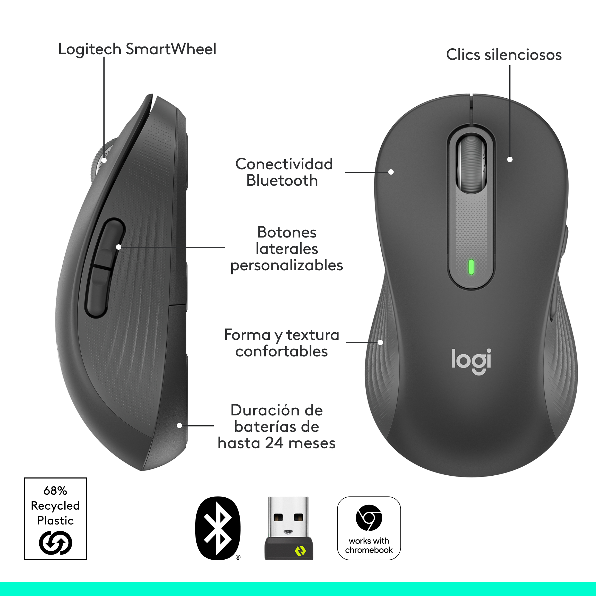 MOUSE INALÁMBRICO LOGITECH PARA ZURDOS SIGNATURE M650 L LEFT BLACK - 6