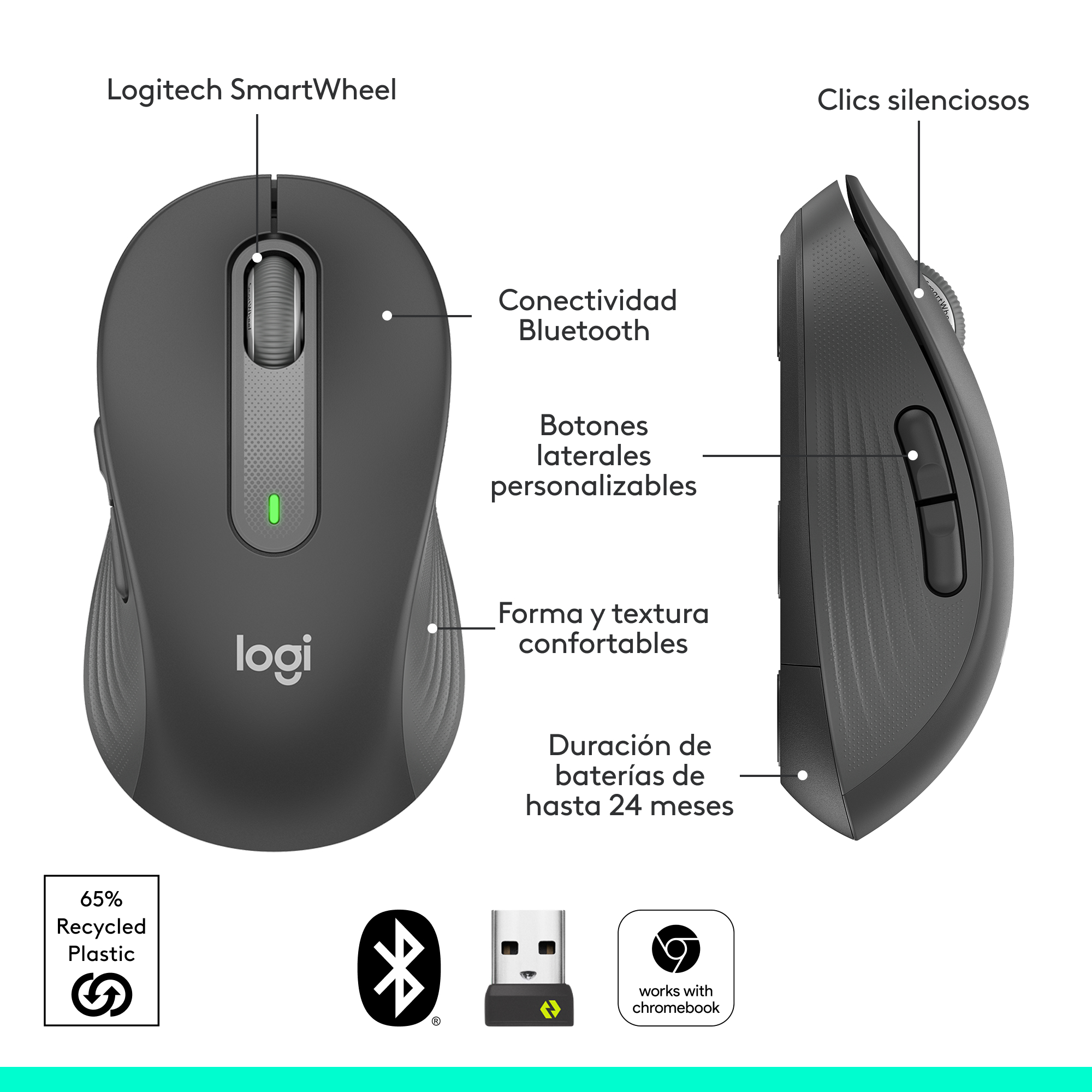 Mouse inalámbrico Logitech Signature M650 L Negro - 5