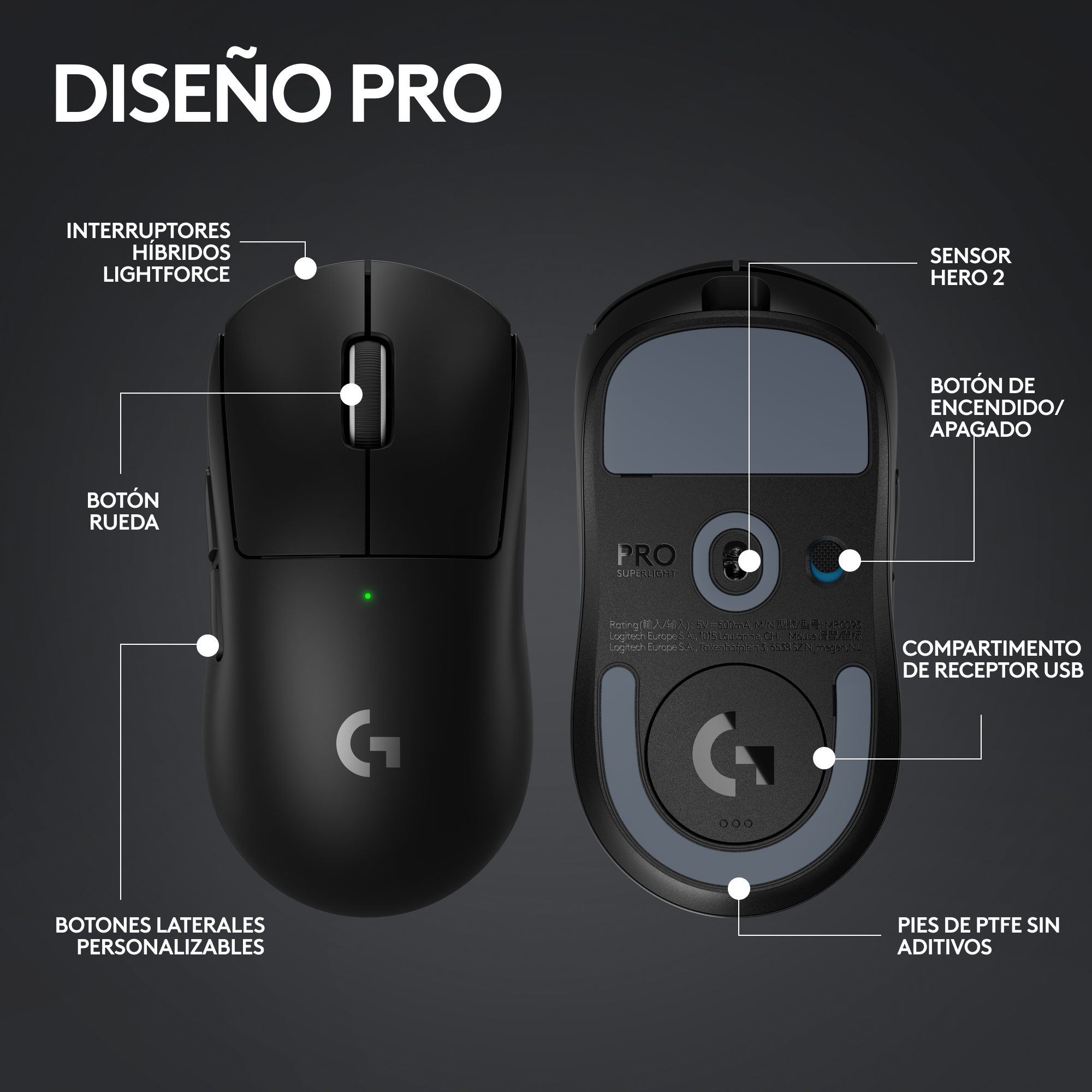 Mouse Inalámbrico Logitech G PRO X SUPERLIGHT 2 LIGHTSPEED Negro - 5