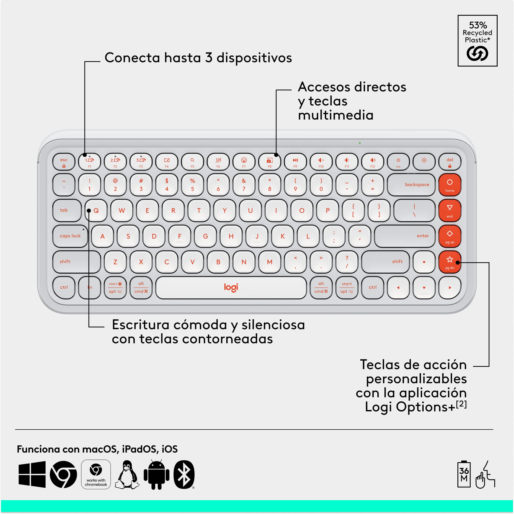 Combo teclado y mouse Logitech POP Icon Blanco - 5
