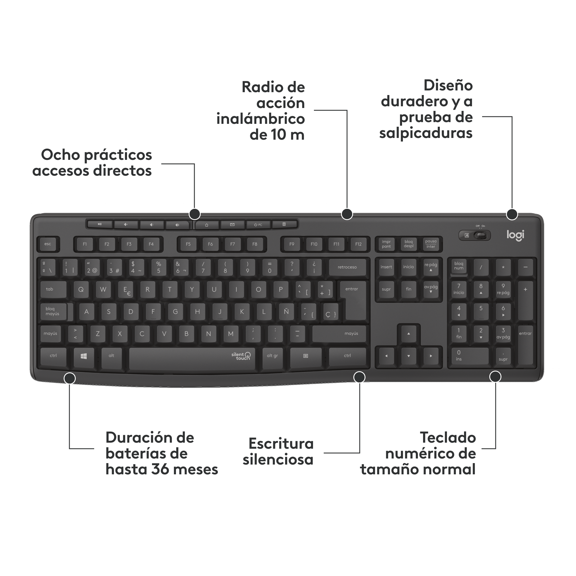 Combo teclado y Mouse silencioso inalámbrico Logitech MK295 Negro - 3