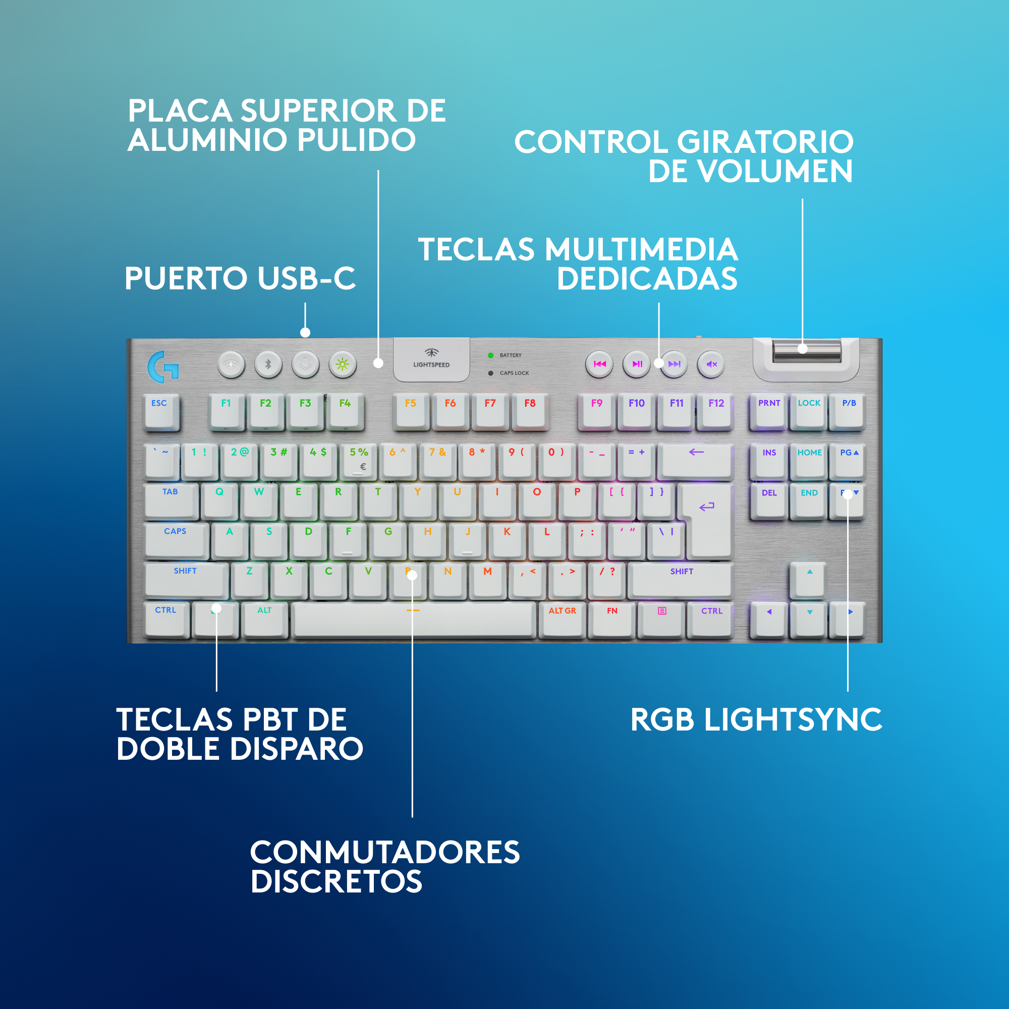 Teclado inalámbrico Logitech G915 X LIGHTSPEED TKL para juegos Blanco - 5
