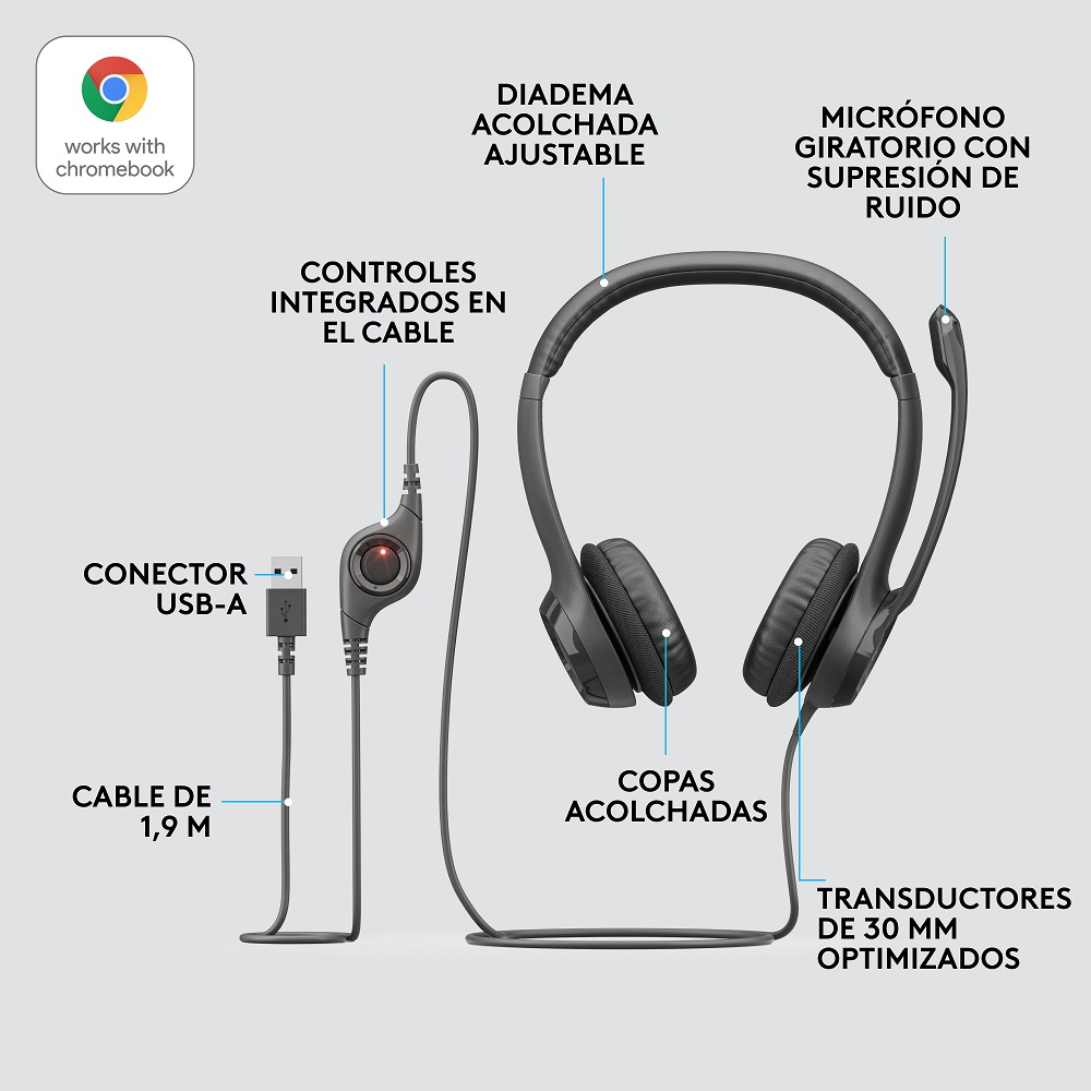 COMBO CÁMARA WEB LOGITECH BRIO 500 + AUDIFONO USB H390 NEGRO - 5