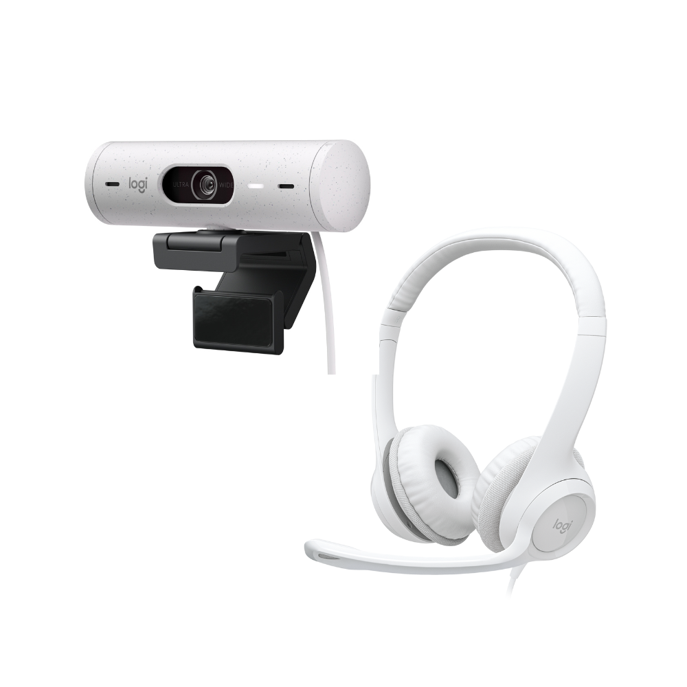 COMBO CÁMARA WEB LOGITECH BRIO 500 +AUDÍFONO USB H390 BLANCO - 1