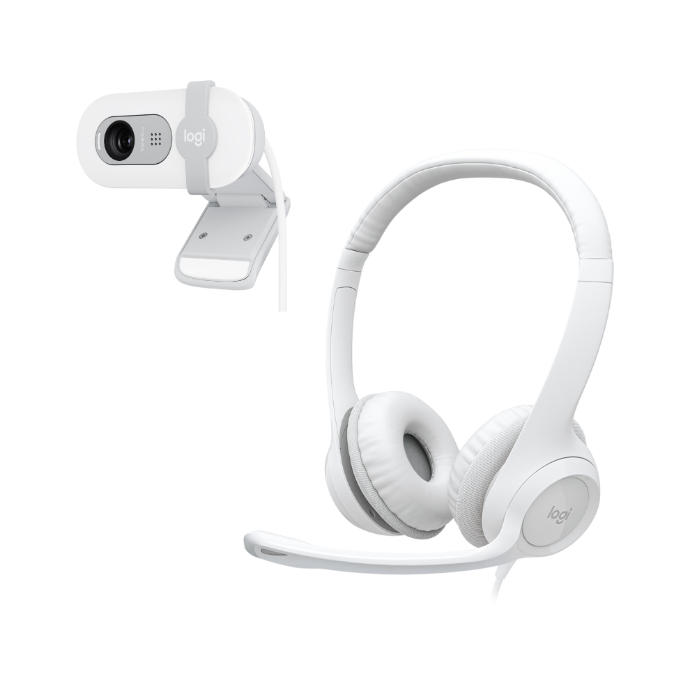 COMBO CÁMARA WEB LOGITECH BRIO 100 +AUDIFONO USB H390 BLANCO - 1