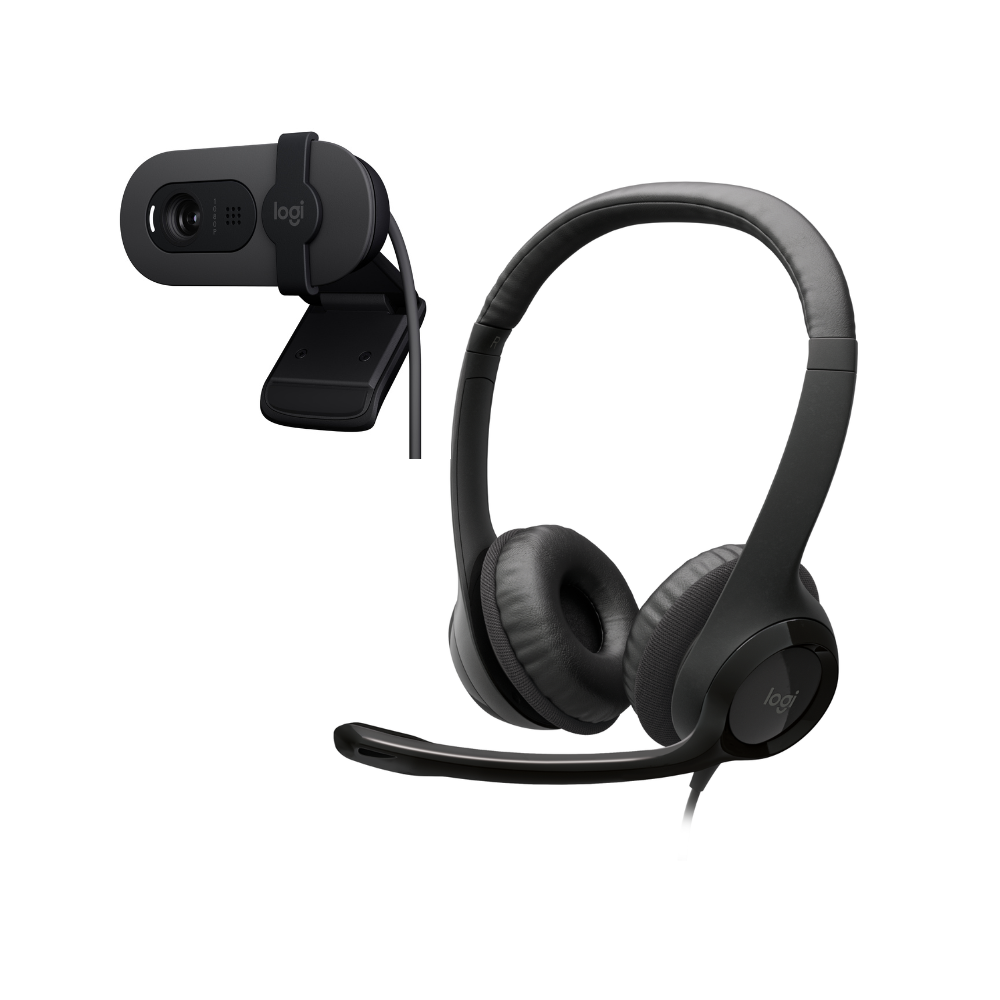 COMBO CÁMARA WEB LOGITECH BRIO 100 + AUDIFONO USB H390 NEGRO - 1