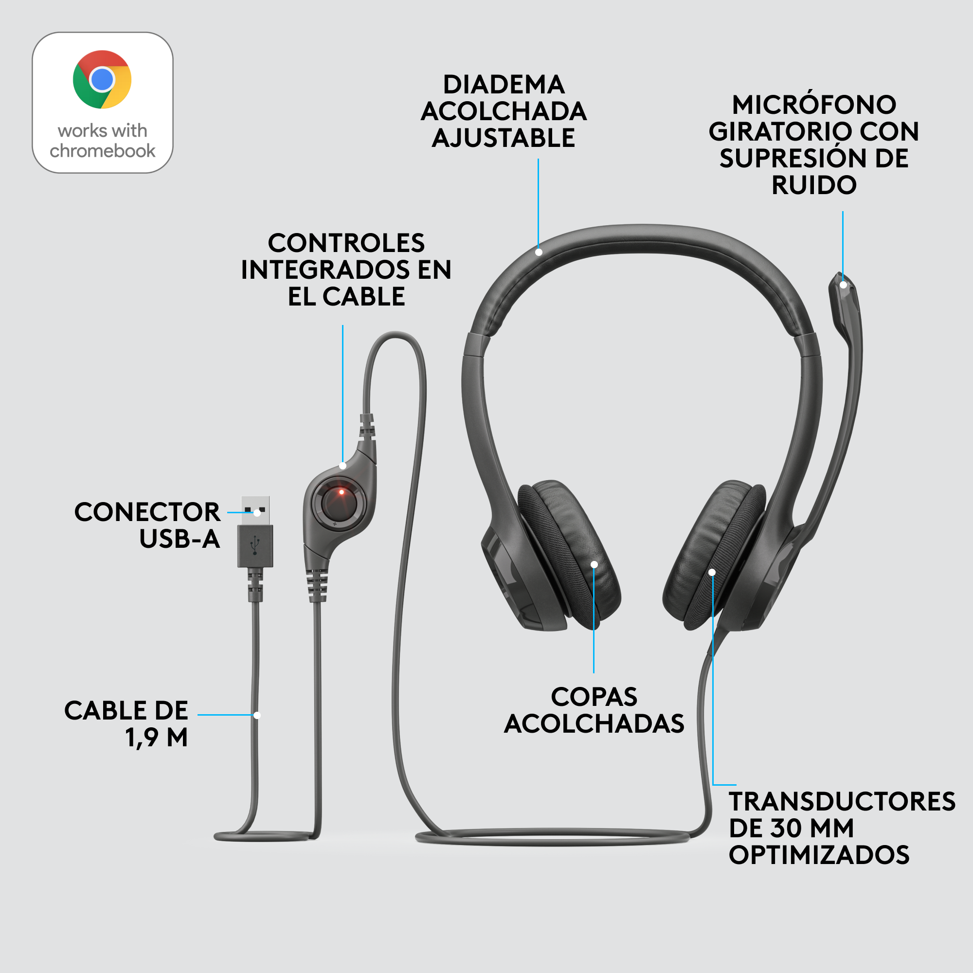 COMBO CÁMARA WEB LOGITECH BRIO 100 + AUDIFONO USB H390 NEGRO - 7
