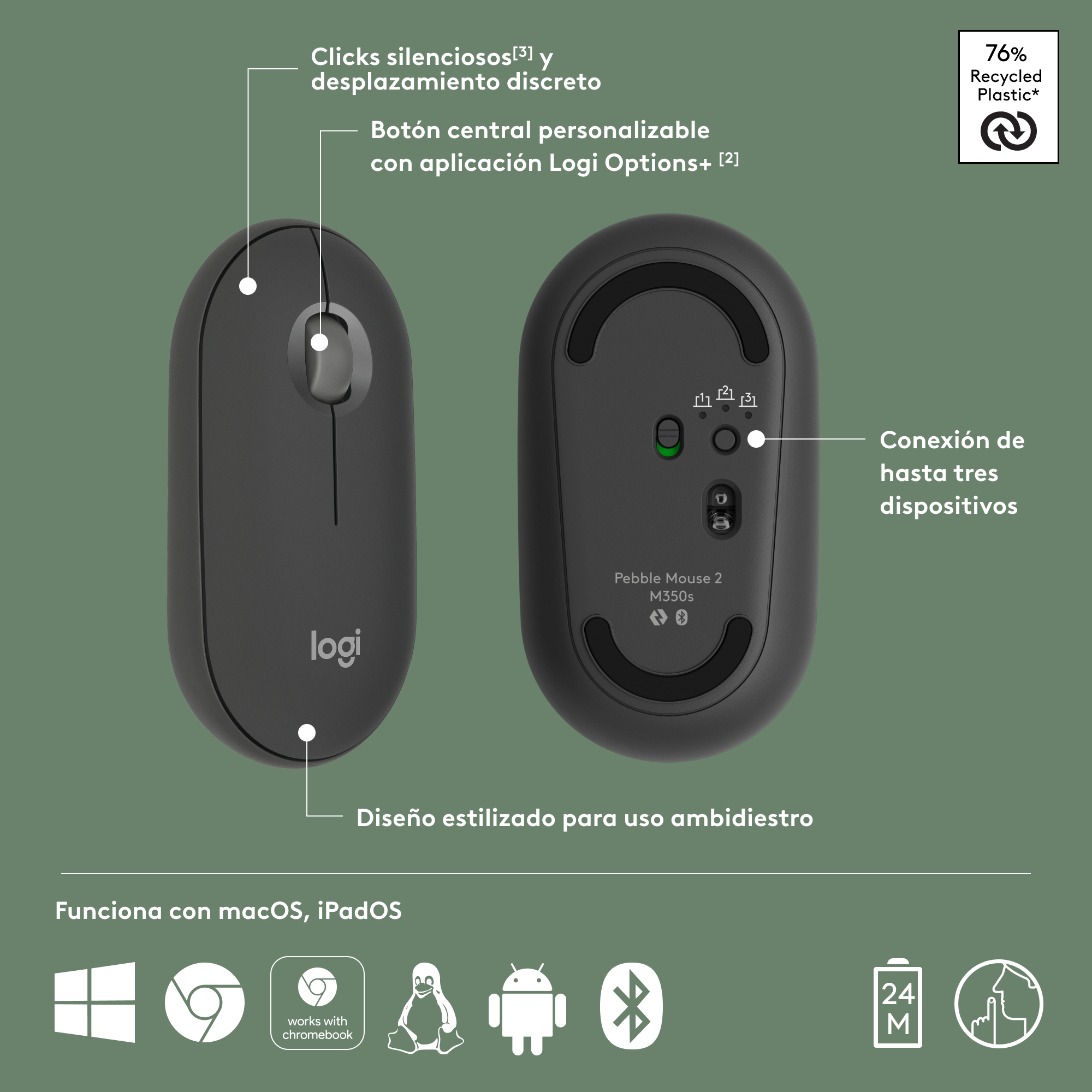 COMBO BT LOGITECH PEBBLE2:TECLADO K380S + MOUSE M350S NEGRO - 7