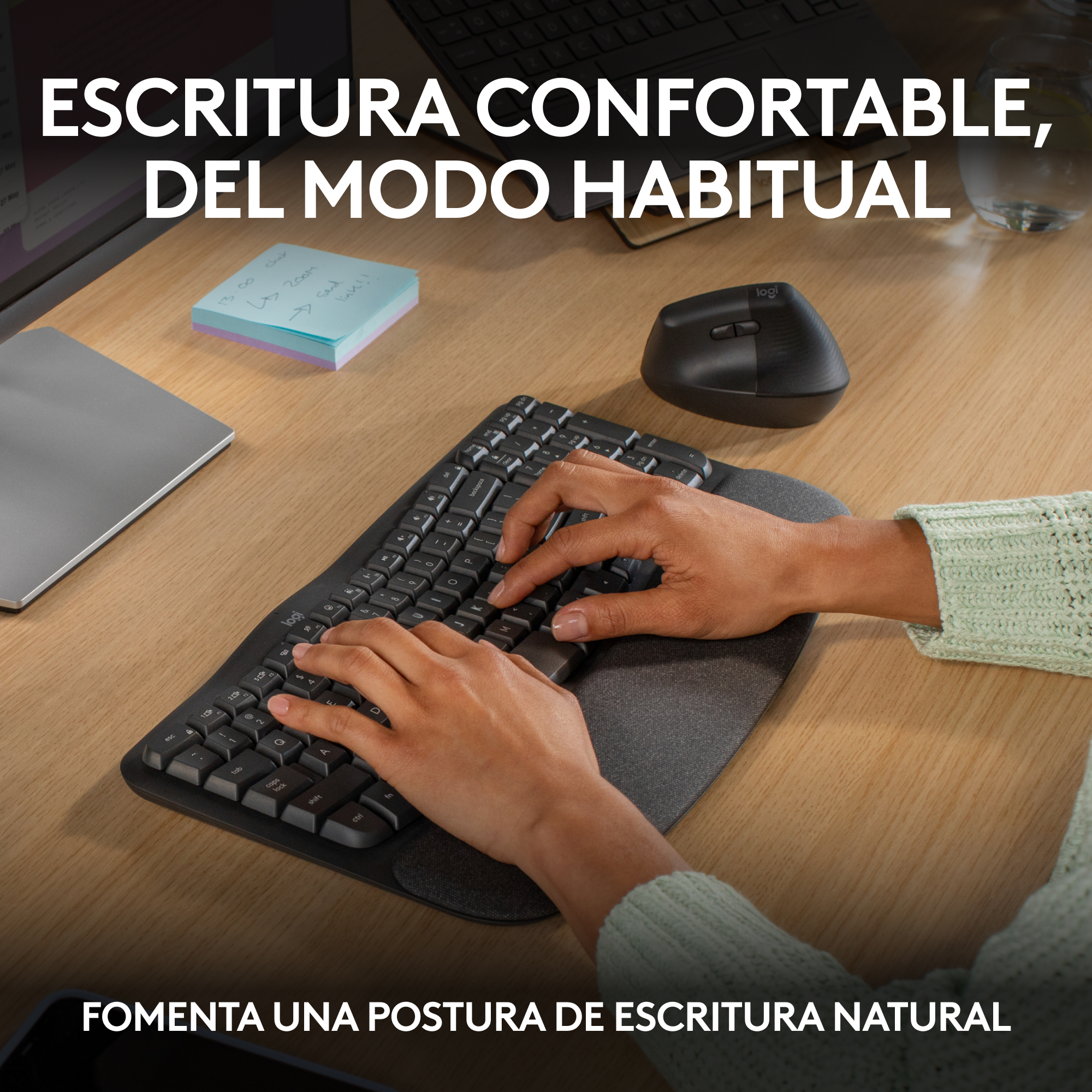 COMBO LOGITECH ERGONÓMICO TECLADO WAVE + MOUSE LIFT NEGRO - 2