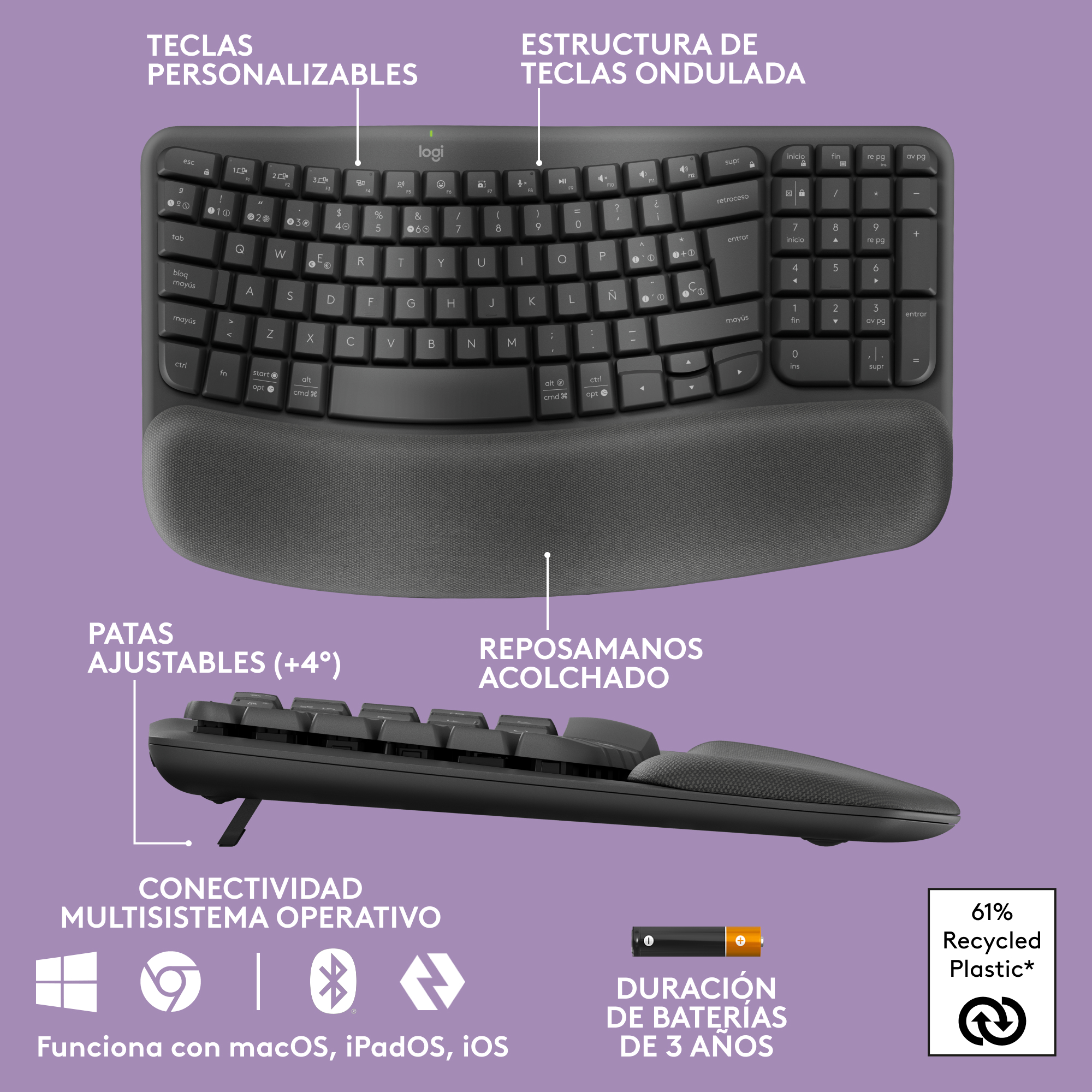 COMBO LOGITECH ERGONÓMICO TECLADO WAVE + MOUSE LIFT NEGRO - 5