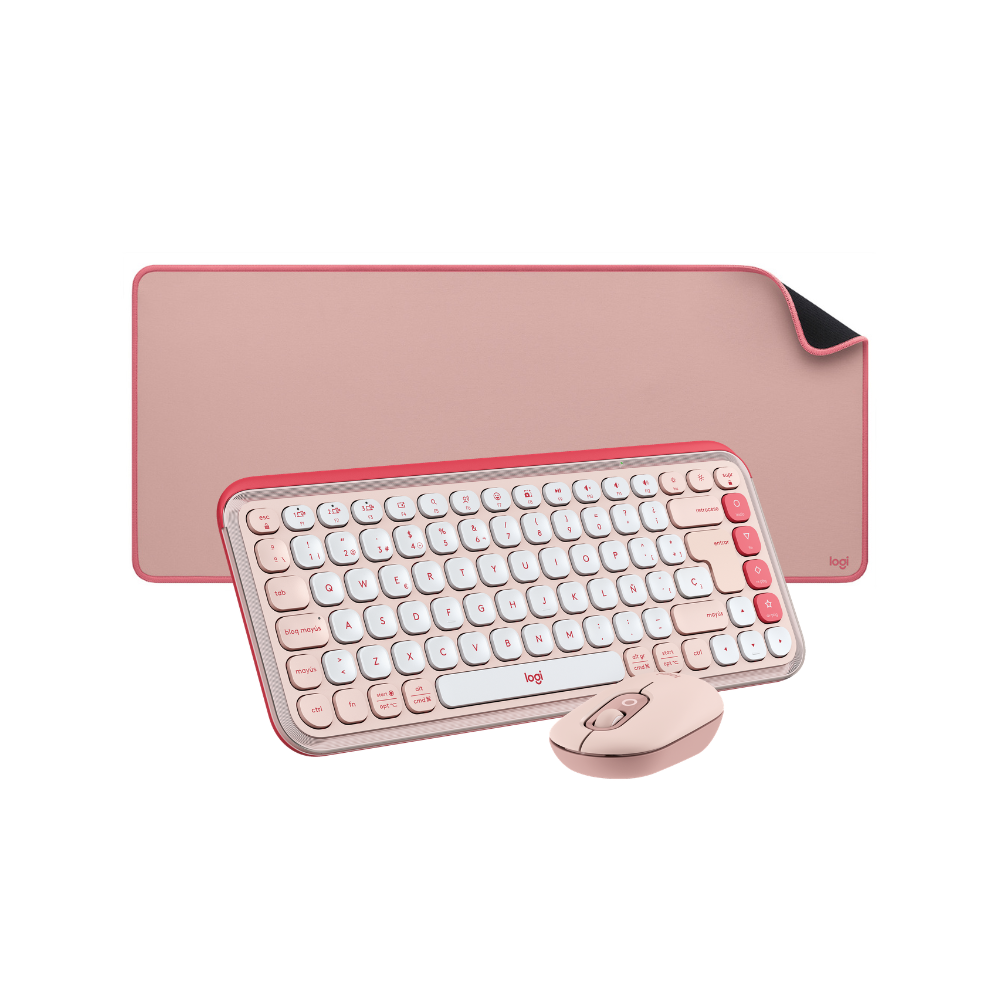 COMBO BLUETOOTH LOGITECH POP ICON + DESK MAT STUDIO ROSADO - 1