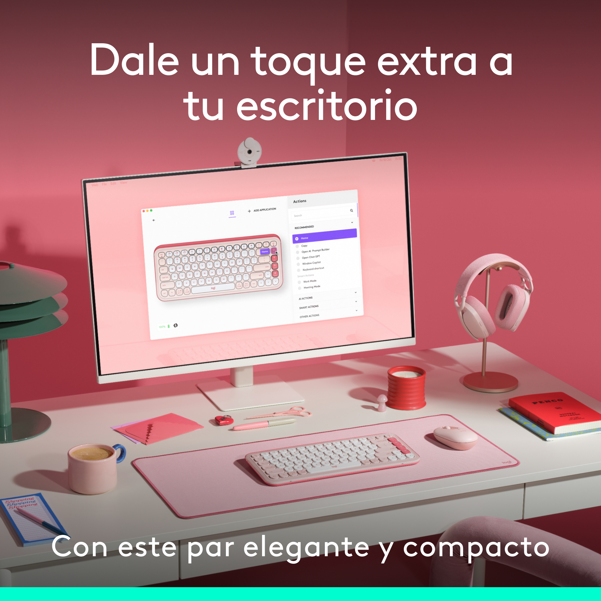 COMBO BLUETOOTH LOGITECH POP ICON + DESK MAT STUDIO ROSADO - 3