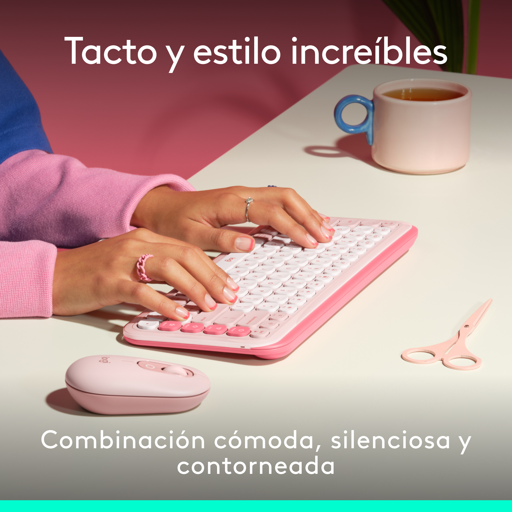 COMBO BLUETOOTH LOGITECH POP ICON + DESK MAT STUDIO ROSADO - 4