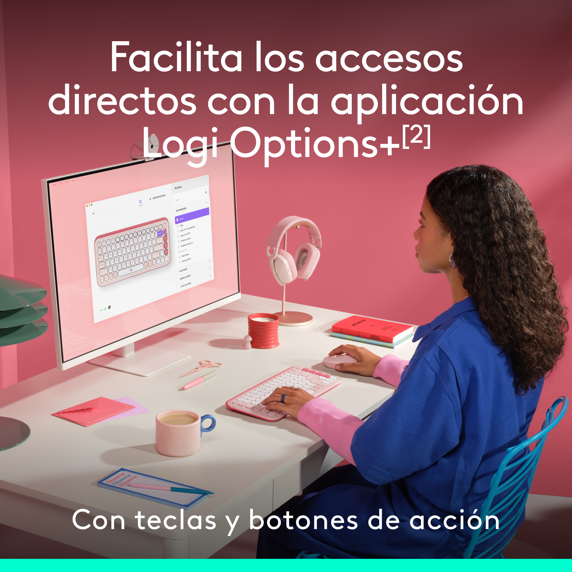 COMBO BLUETOOTH LOGITECH POP ICON + DESK MAT STUDIO ROSADO - 5