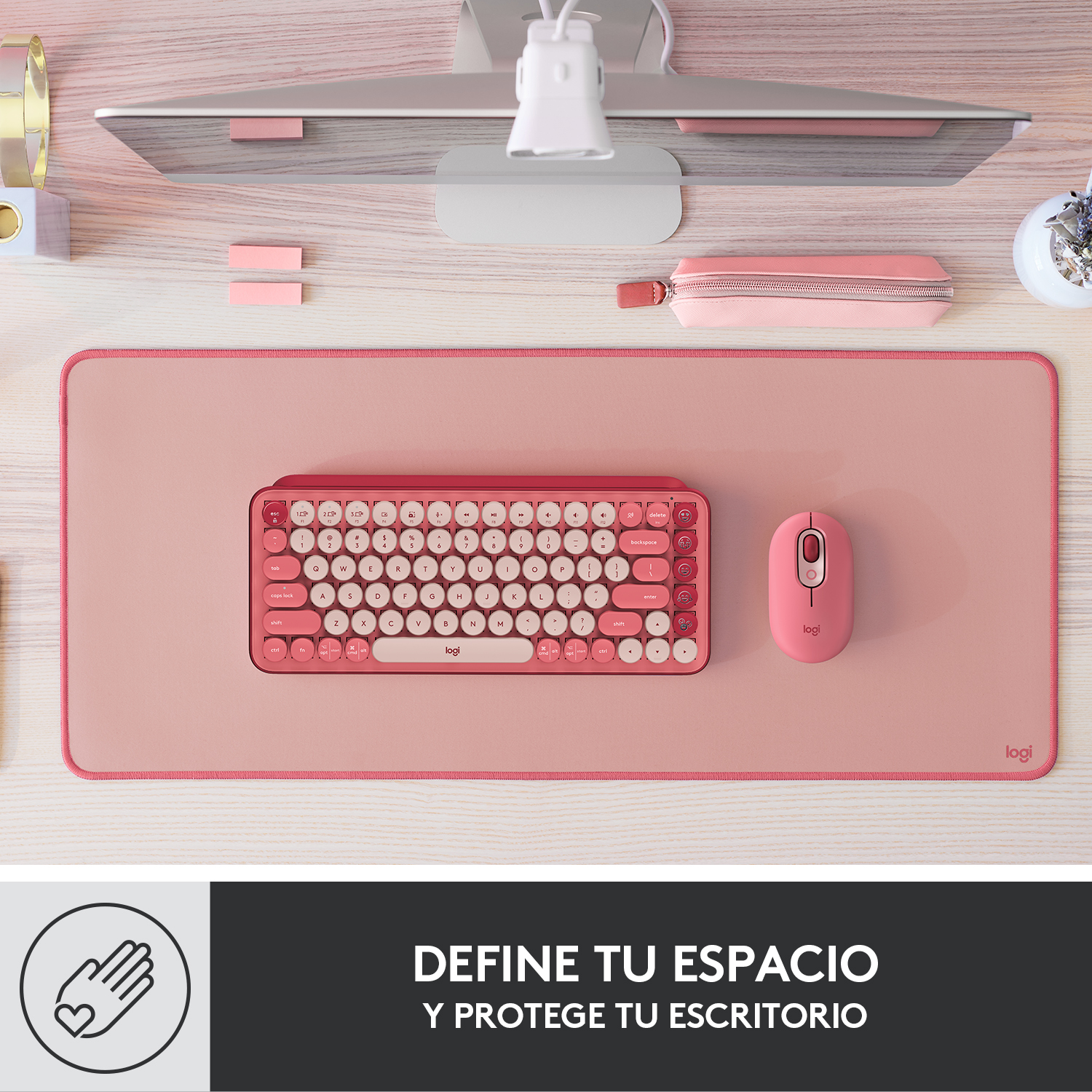 COMBO BLUETOOTH LOGITECH POP ICON + DESK MAT STUDIO ROSADO - 7