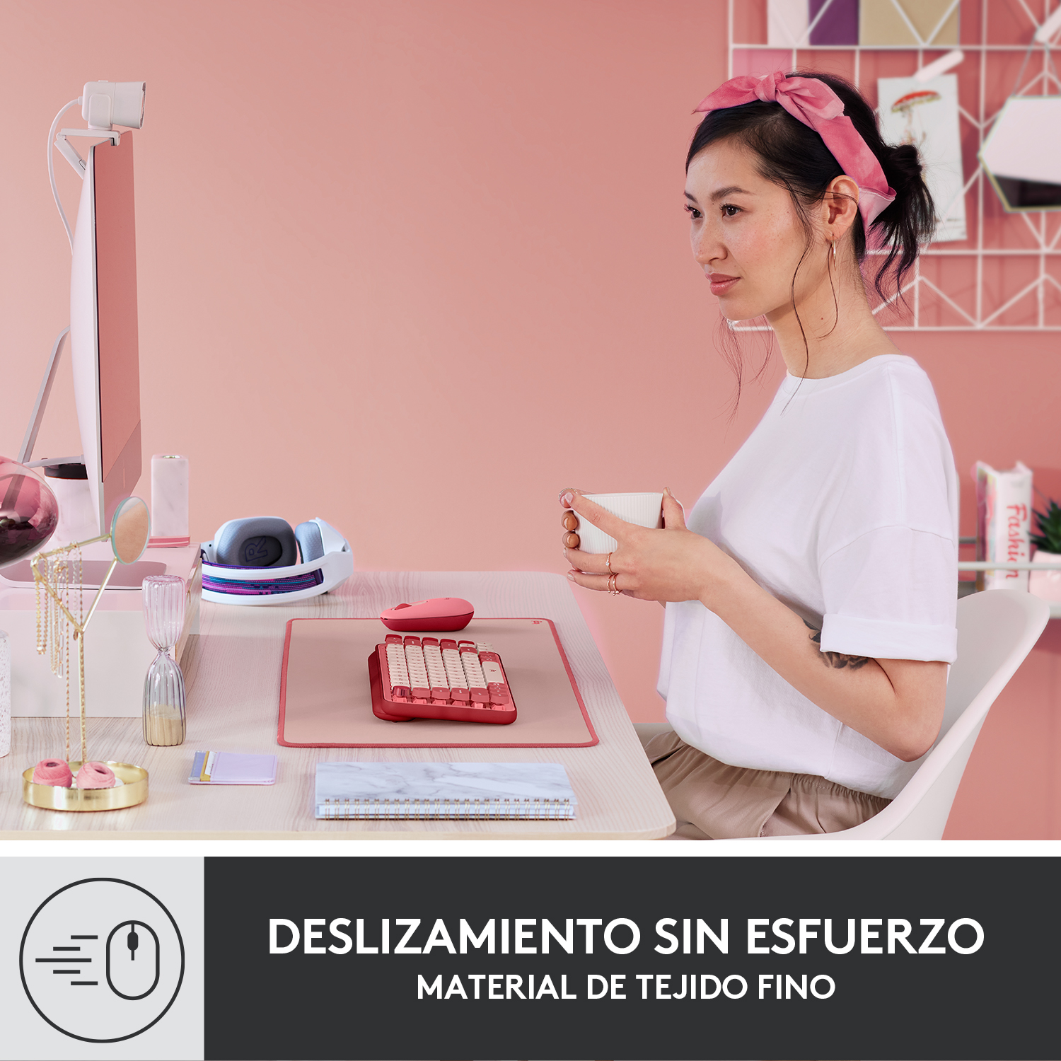 COMBO BLUETOOTH LOGITECH POP ICON + DESK MAT STUDIO ROSADO - 9