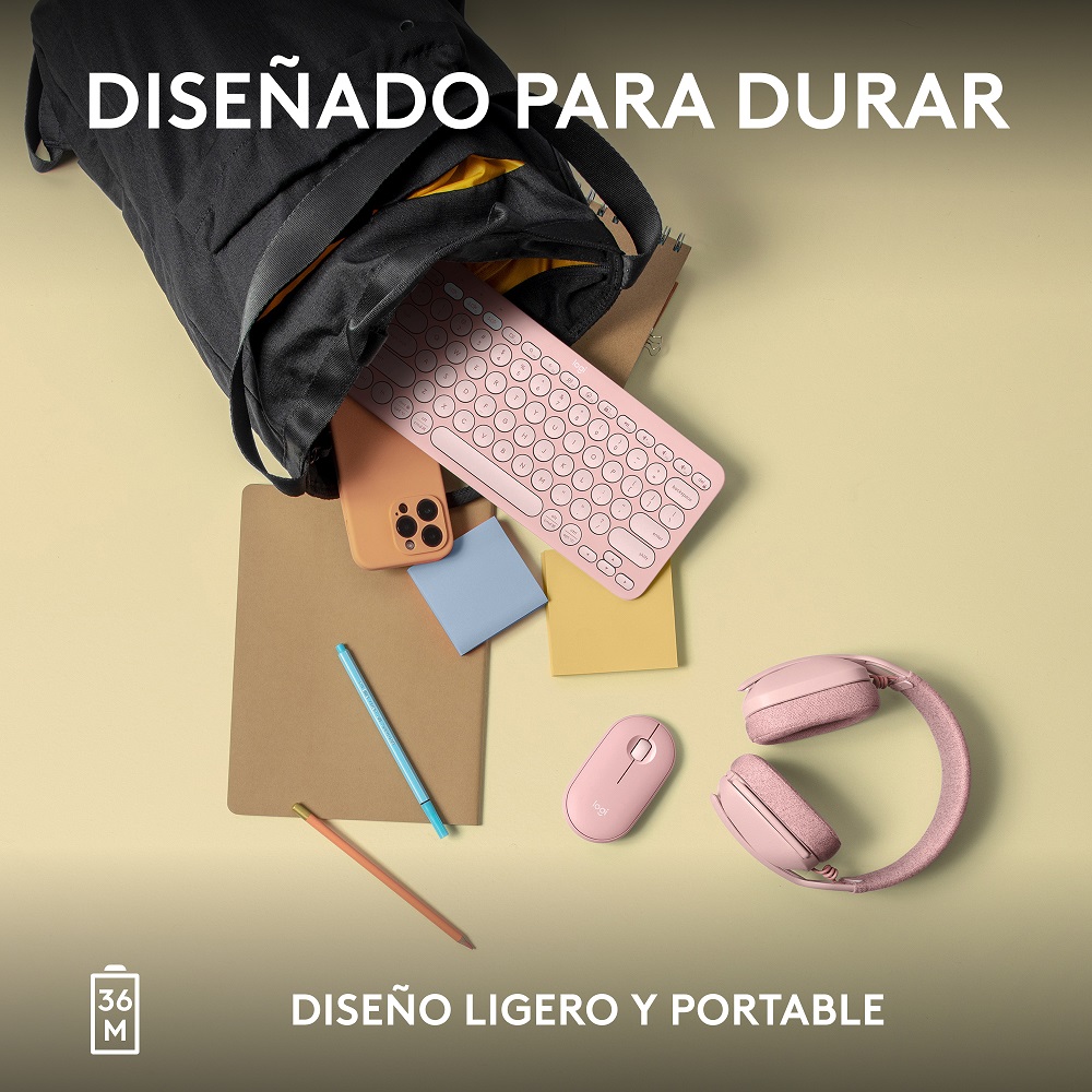 COMBO BT LOGITECH PEBBLE2:TECLADO K380S + MOUSE M350S ROSADO - 6