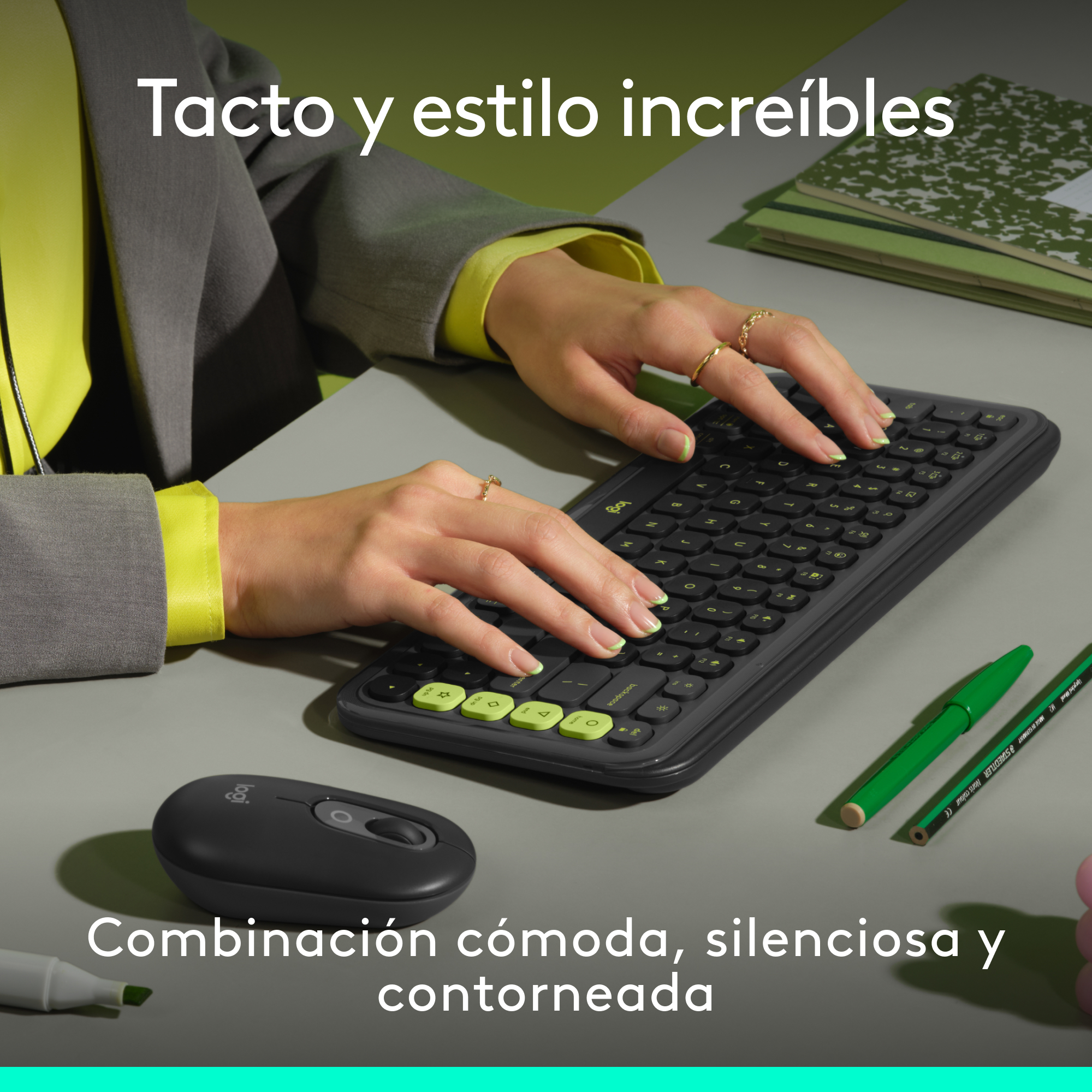 COMBO BLUETOOTH LOGITECH POP ICON + DESK MAT STUDIO NEGRO - 6