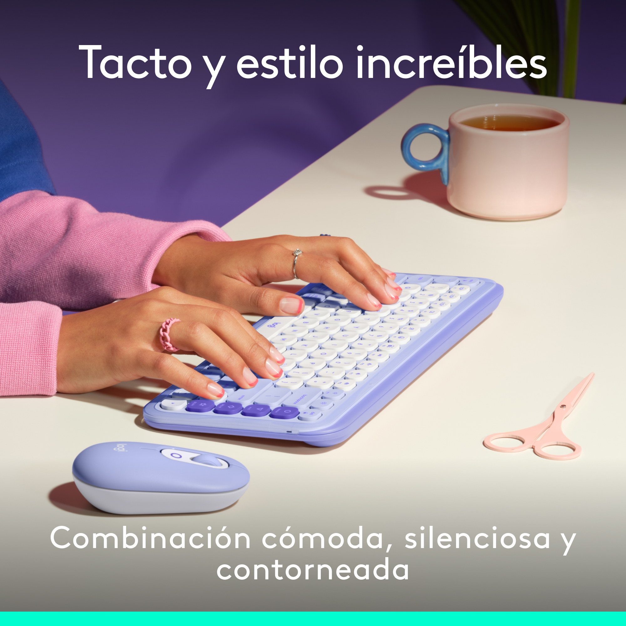 COMBO BLUETOOTH LOGITECH POP ICON + DESK MAT STUDIO LILA - 4
