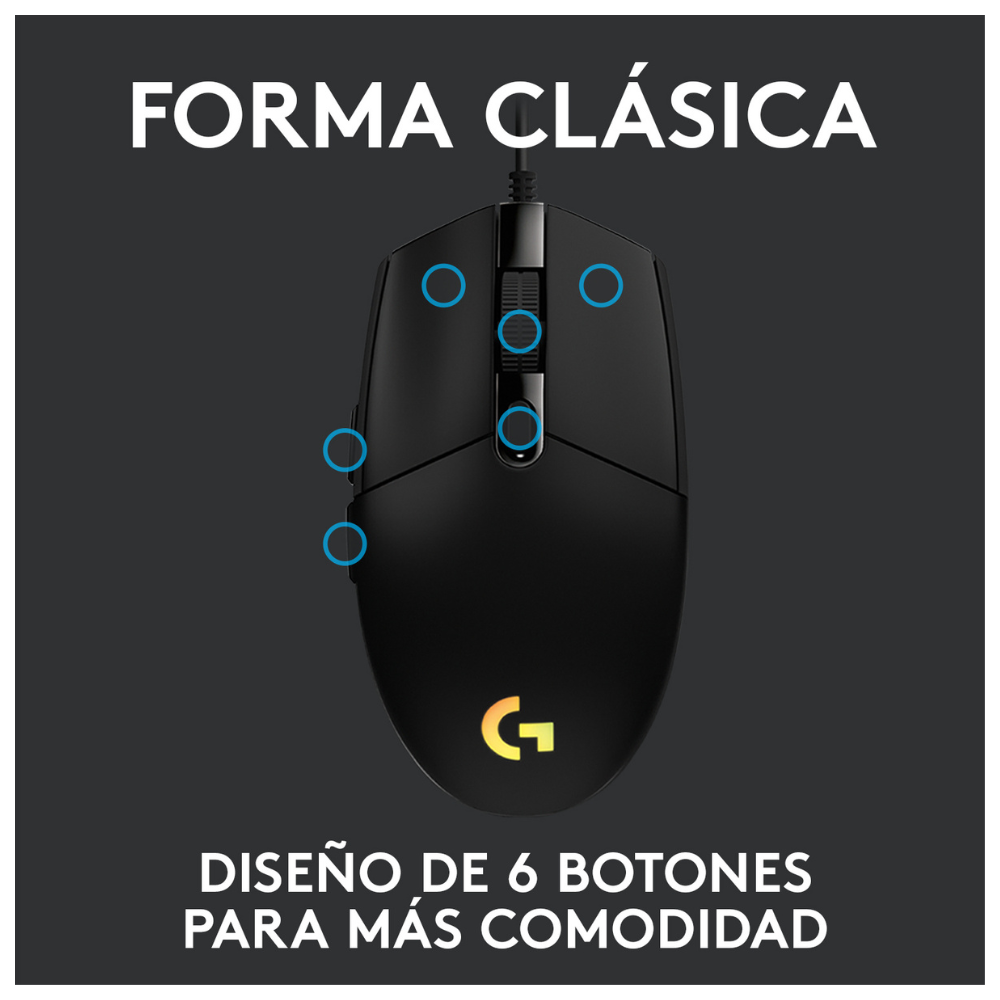 MOUSE LOGITECH G203 LIGHTSYNC PARA GAMING NEGRO - 3