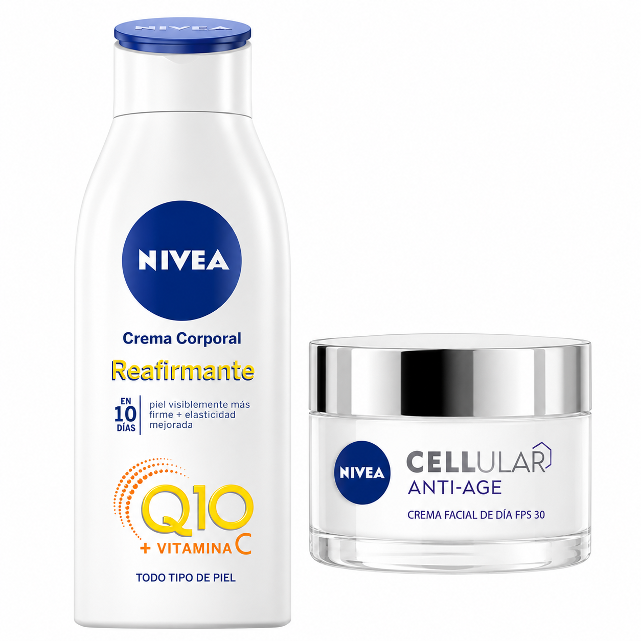 PACK NIVEA CREMA CORPORAL REAFIRMANTE Q10 250ML + NIVEA CELLULAR CREMA DE DÍA 50ML - 1