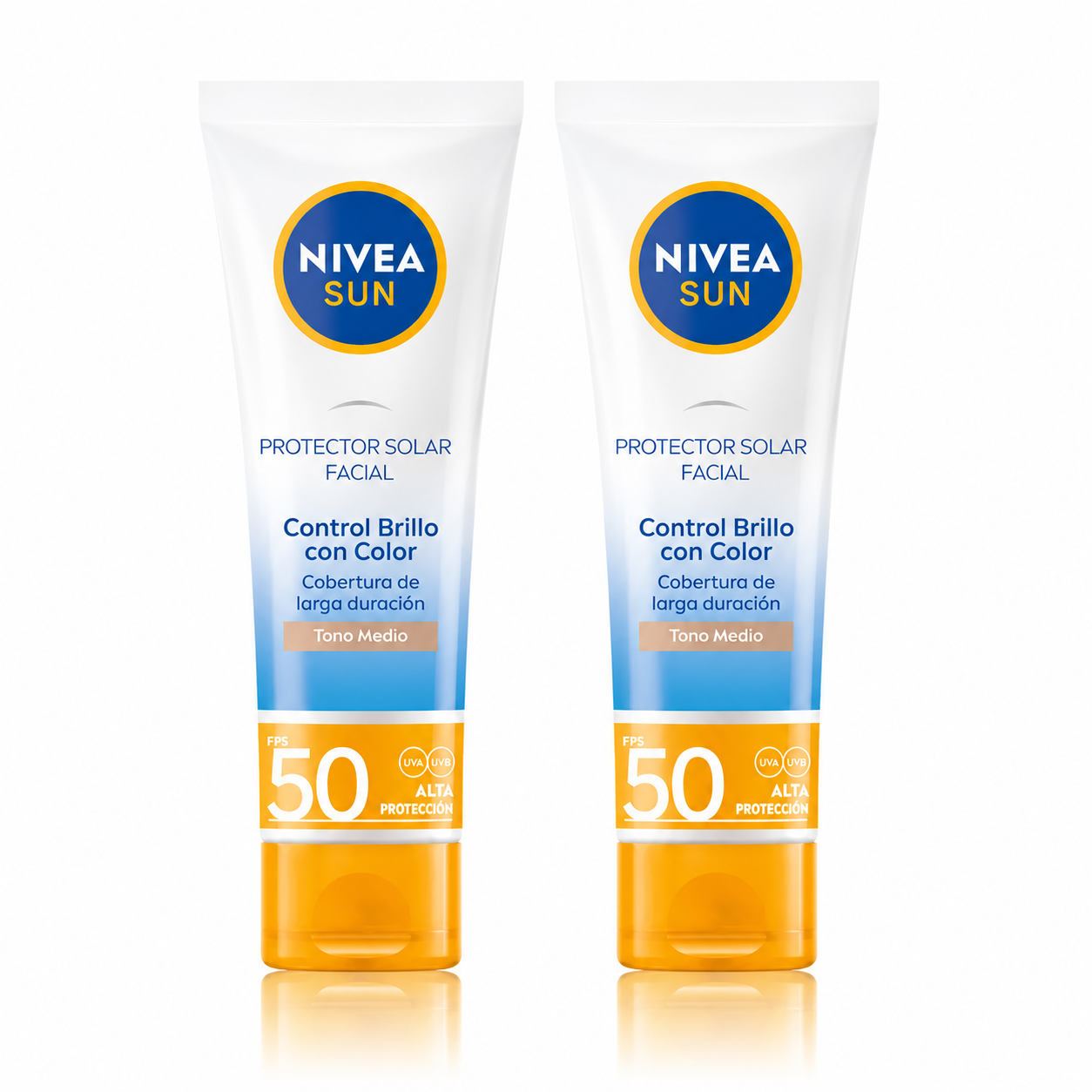 PACK X2 NIVEA SUN PROTECTOR SOLAR FACIAL CONTROL BRILLO CON COLOR FPS50 50ML - TONO MEDIO - 1
