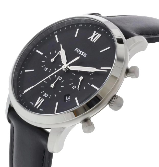 RELOJ FOSSIL HOMBRE ANÁLOGO PLATEADO NEGRO FS5452 ACERO CUERO - 2