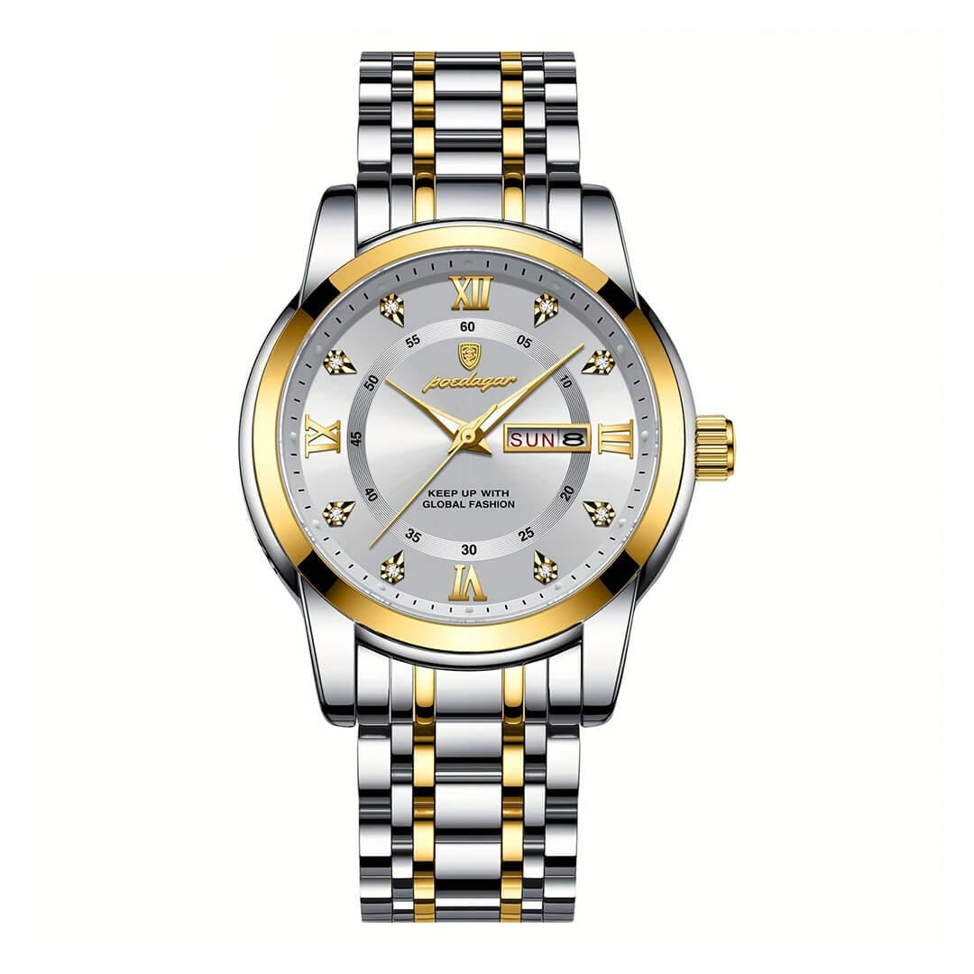 RELOJ HOMBRE POEDAGAR ACERO DORADO PLATA POE-5 - 1