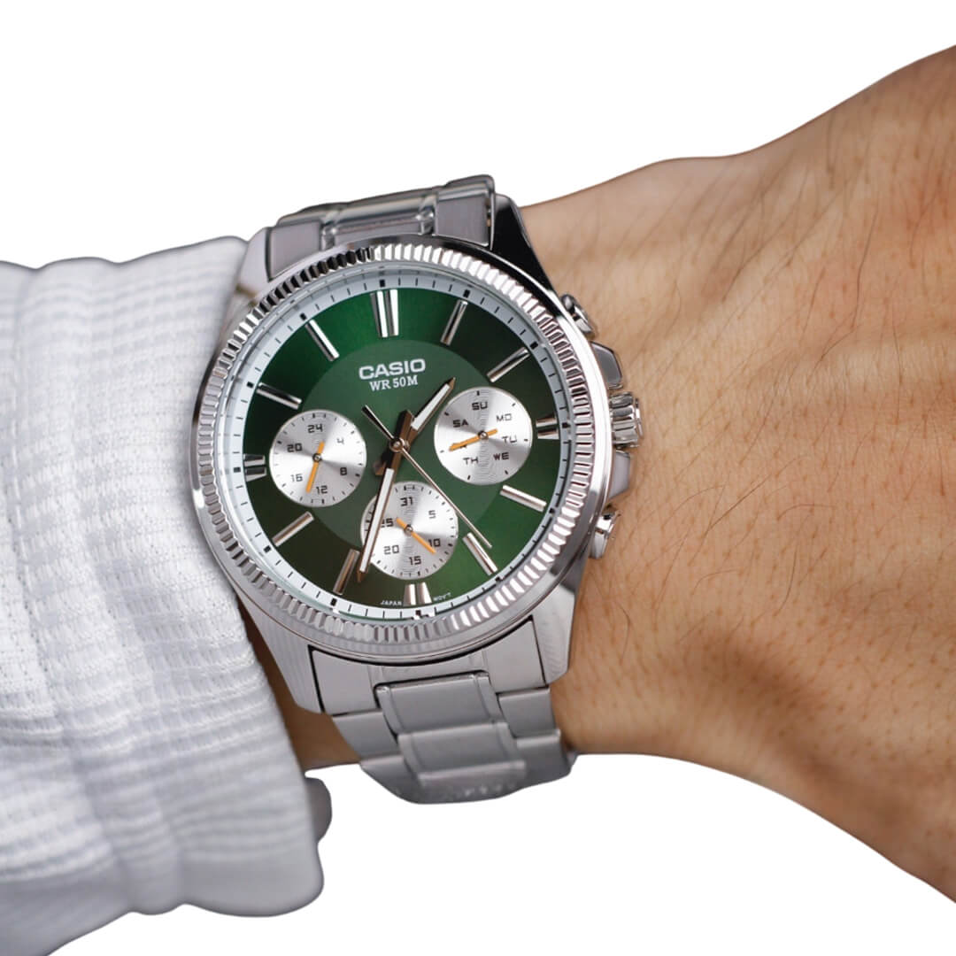 RELOJ CASIO MTP-1375D-3A HOMBRE ACERO VERDE - 3