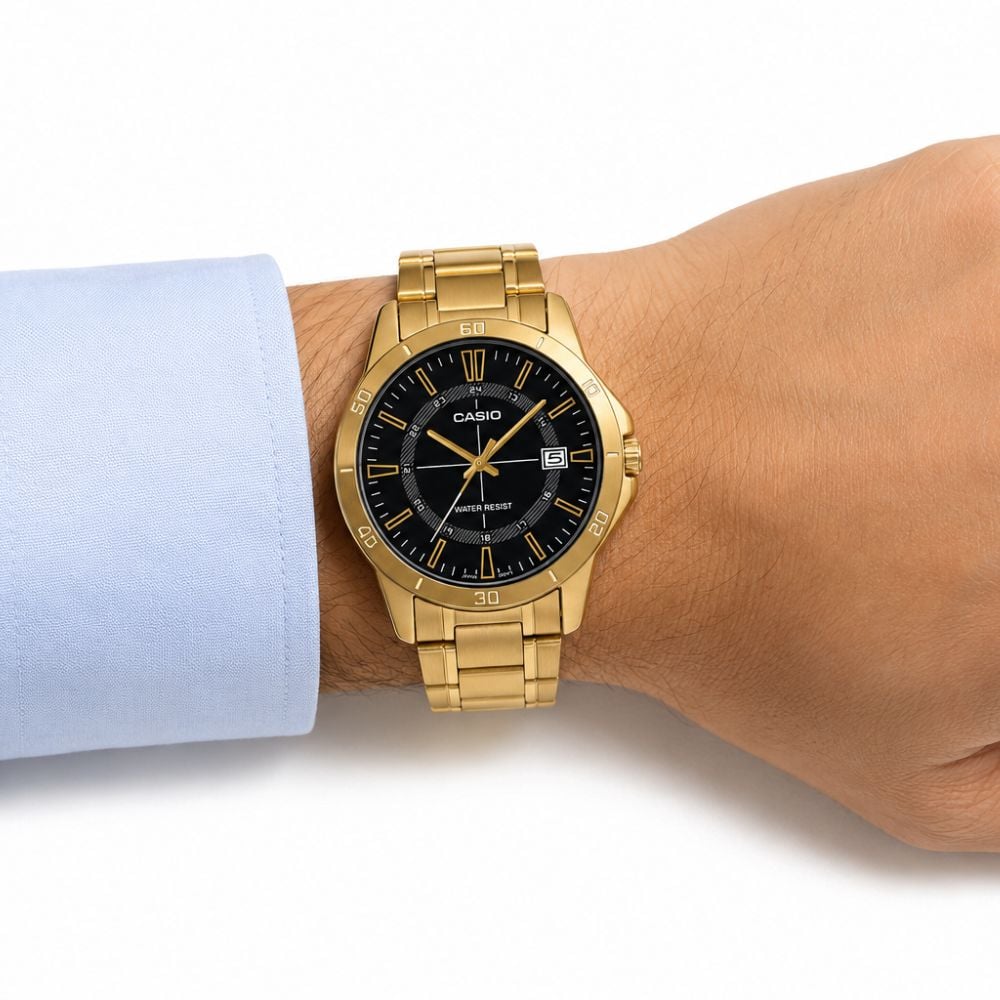 RELOJ CASIO MTP-V004G-1C HOMBRE DORADO NEGRO - 4