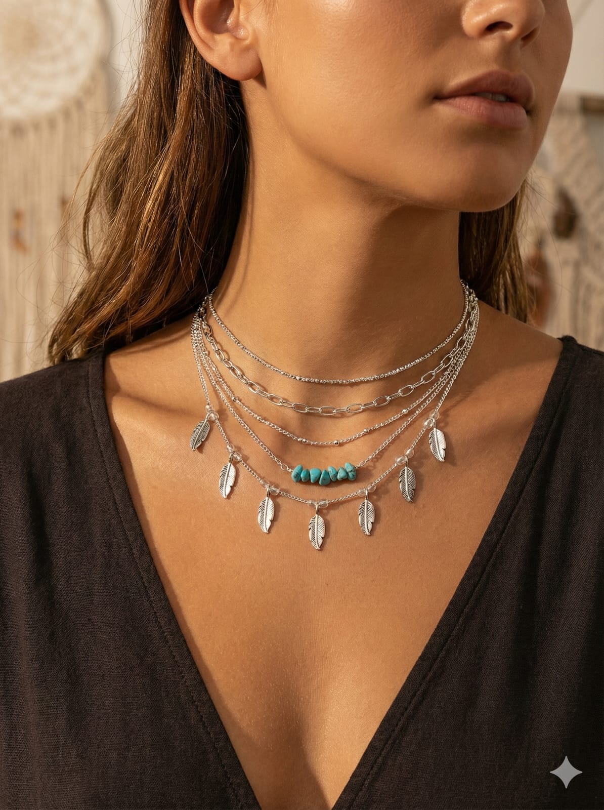 CADENA GUESS CHOKER SET ACERO TURQUOISE LAYERED - 2