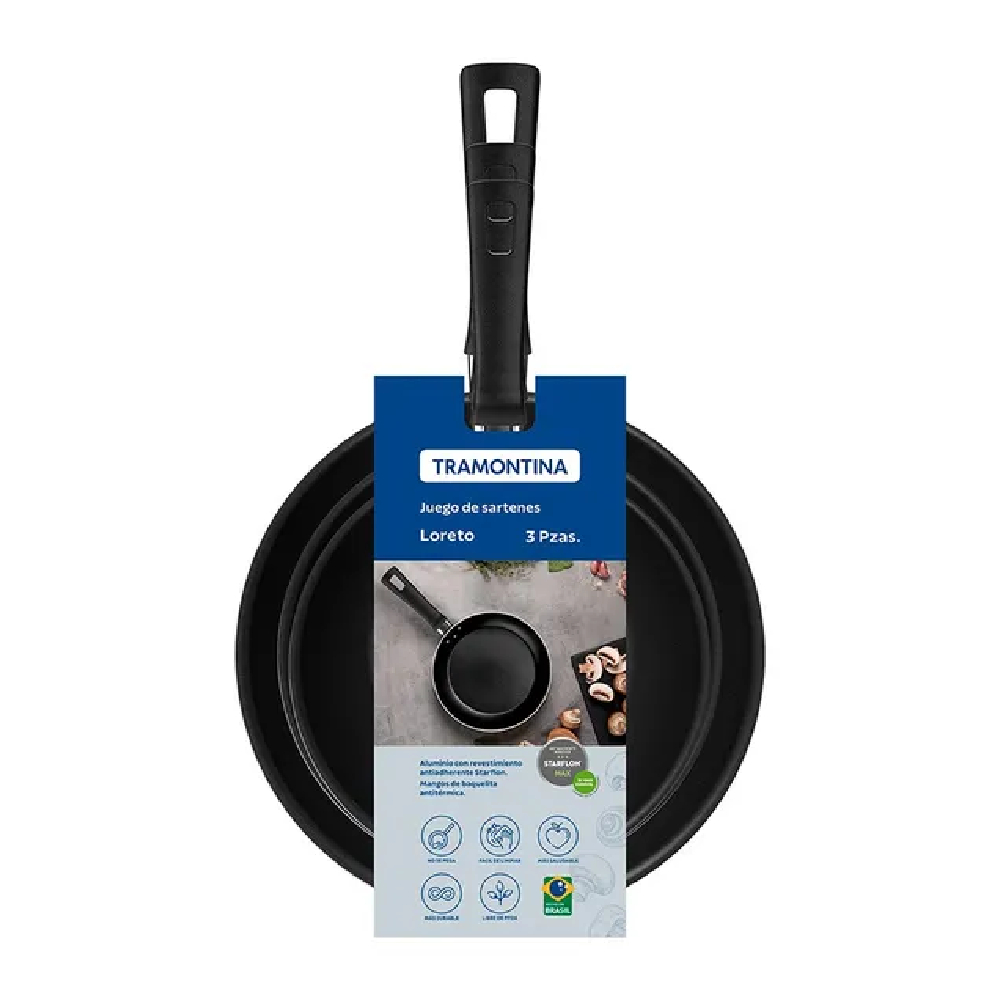 SET DE SARTENES ANTIADHERENTES TRAMONTINA LORETO AZUL 3 PIEZAS - 3