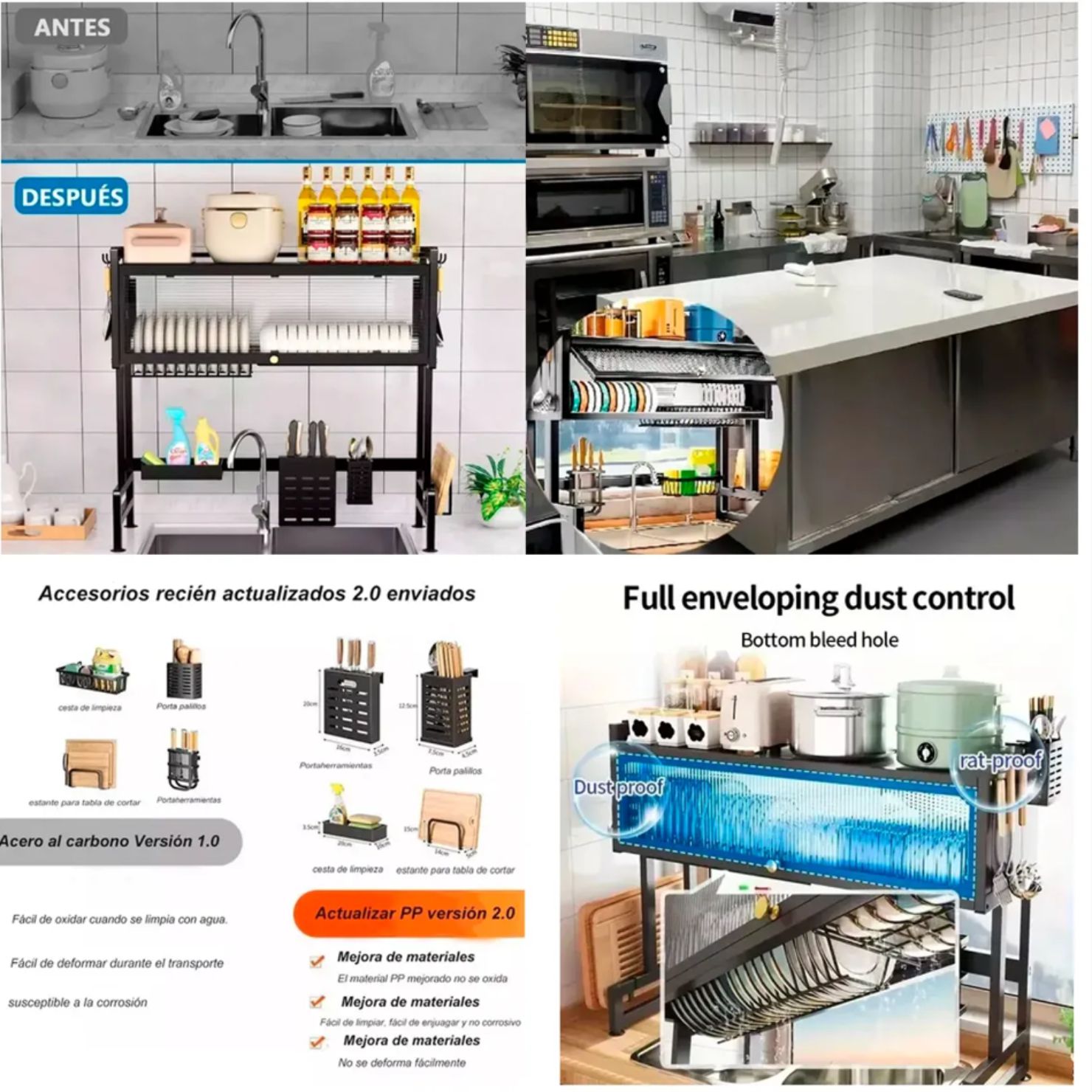 ESCURRIDOR DE PLATOS CON TAPA 85 CM NEGRO DOS NIVELES - 2