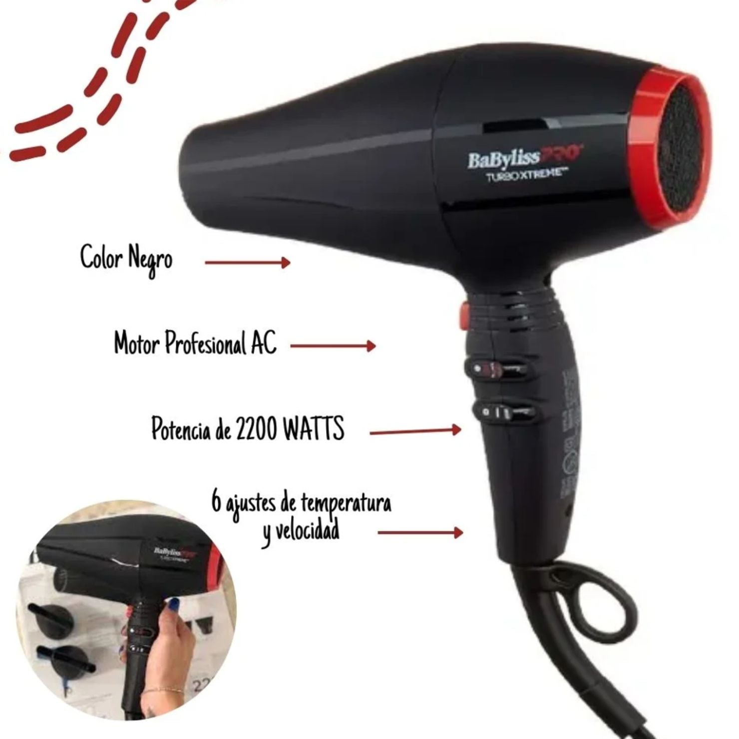 SECADORA PROFESIONAL BABYLISSPRO IONICA 2200W TURBO XTREME - 2