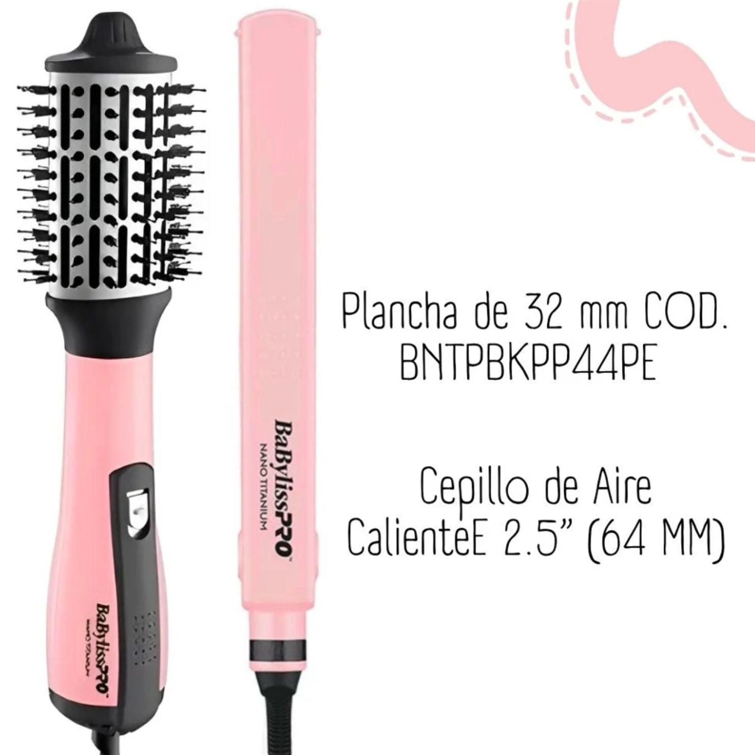 COMBO BABYLISSPRO PINK BLACK PLANCHA IONICA Y CEPILLO DE AIRE CALIENTE - 2