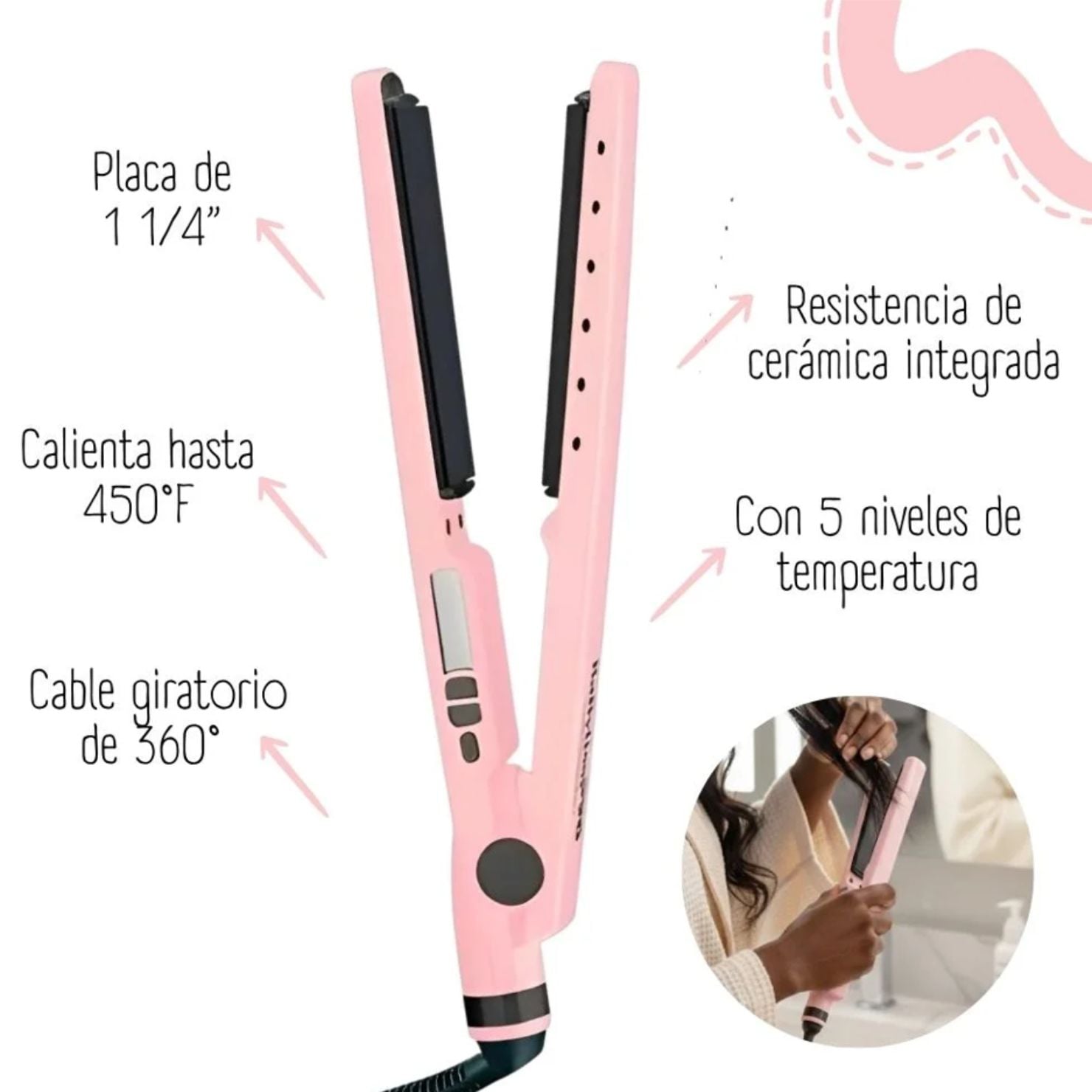 COMBO BABYLISSPRO PINK BLACK PLANCHA IONICA Y CEPILLO DE AIRE CALIENTE - 4