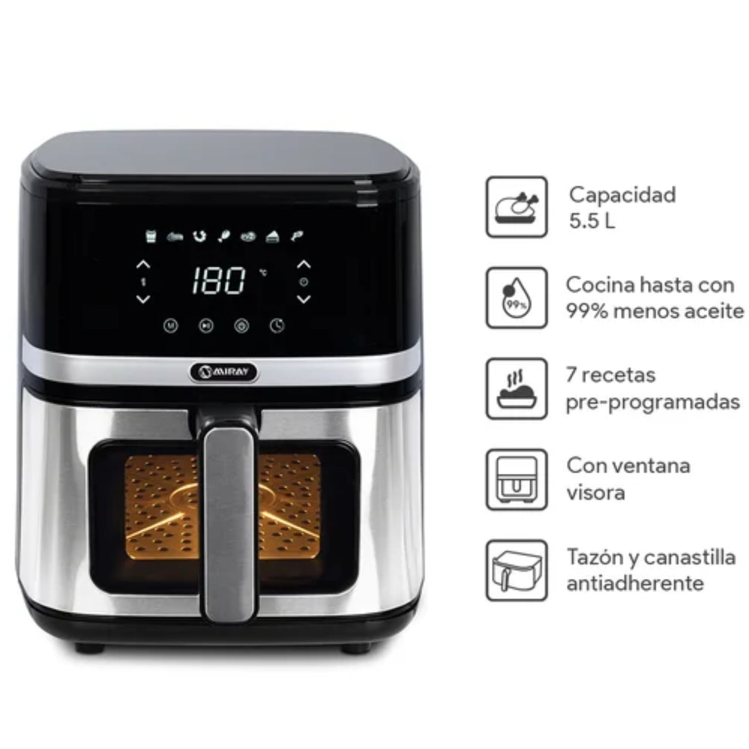 OLLA FREIDORA DE AIRE MIRAY OFM-114 1350W 5.5 LITROS - 5