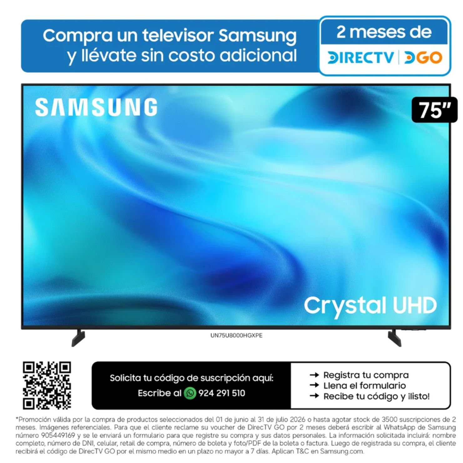 TELEVISOR SAMSUNG UN85U8000HGXPE 85 PULGADAS CRYSTAL UHD CON PROCESADOR CRYSTAL 4K - 8