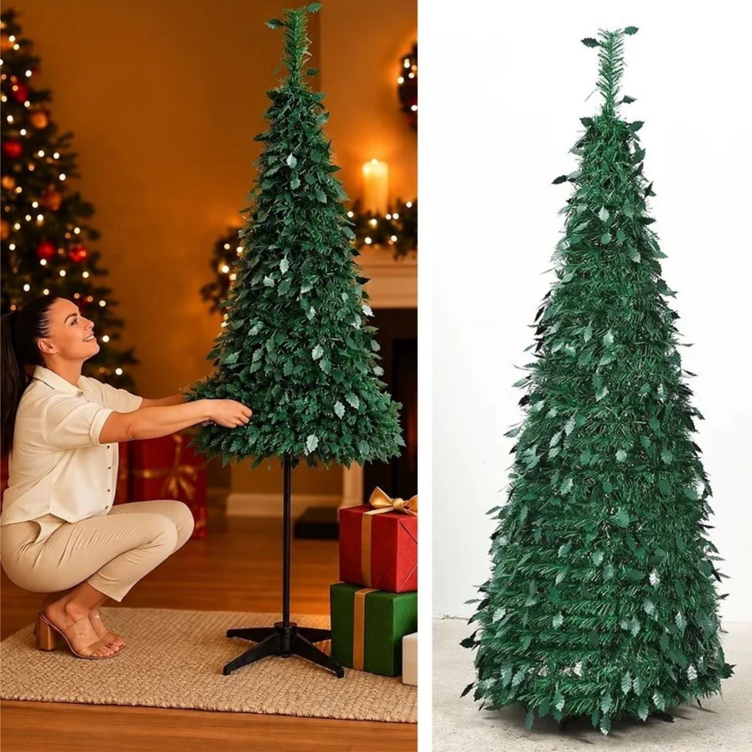 ÁRBOL DE NAVIDAD PLEGABLE VERDE DE 2.10 M PARA PISO MODELO PLEGABLE - 1