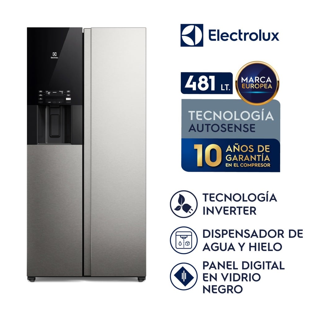 Refrigeradora Side By Side Electrolux 481L Autosense Con Dispensador Gris ERS48F2P4DS - 1