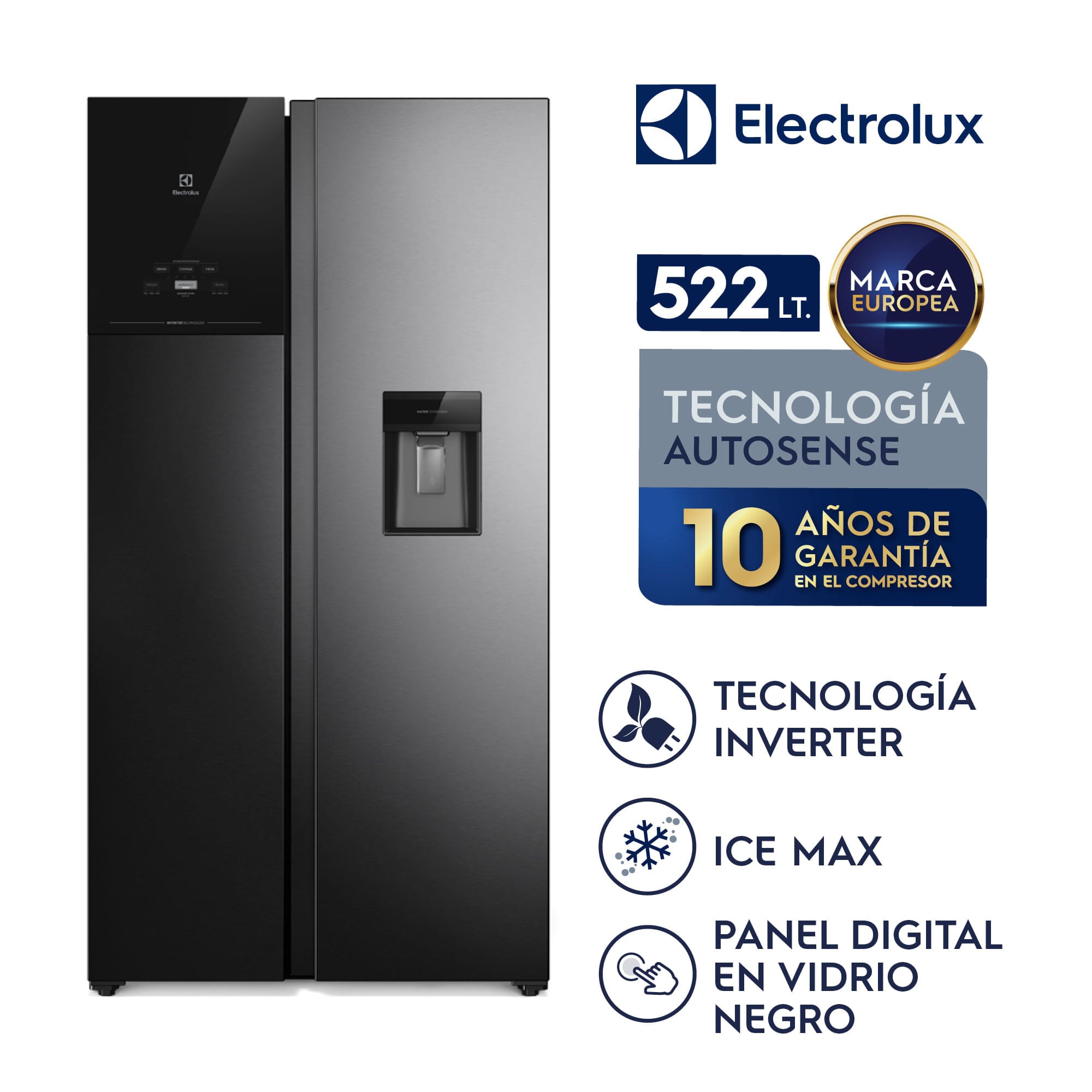 Refrigeradora Side By Side Electrolux No Frost 522L Inverter Autosense Negro ERS53F2P5CB - 2