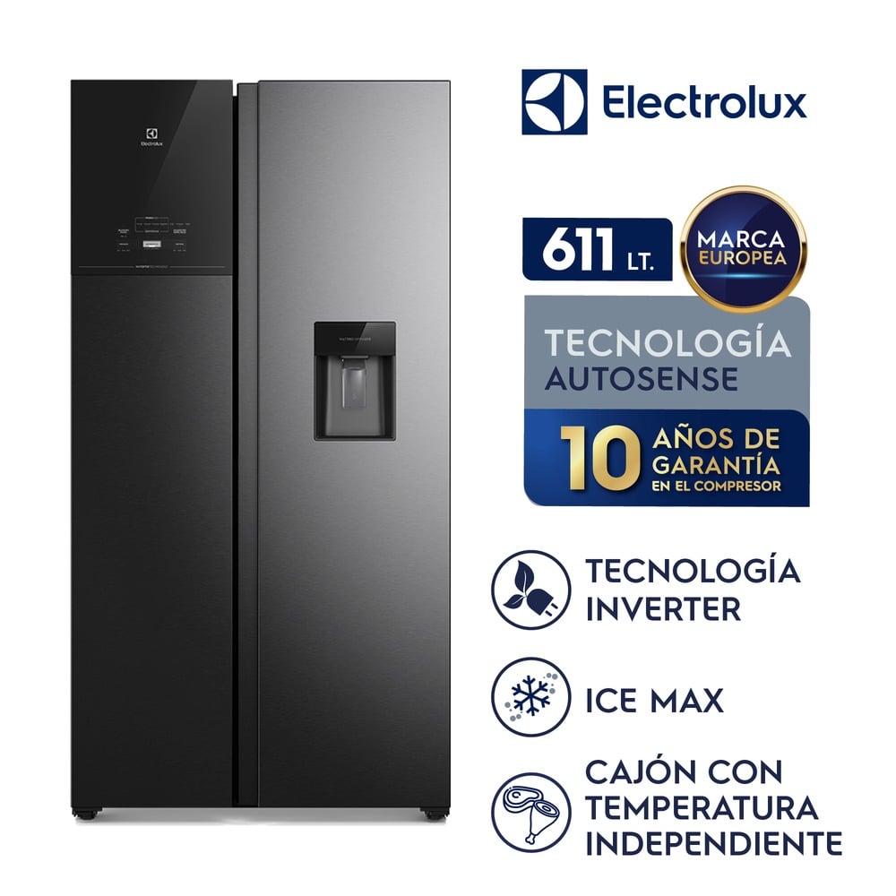 Refrigeradora Side By Side Electrolux Frost Free Inverter 611 L Efficient Con Autosense Negro ERS65F2P5BB - 1