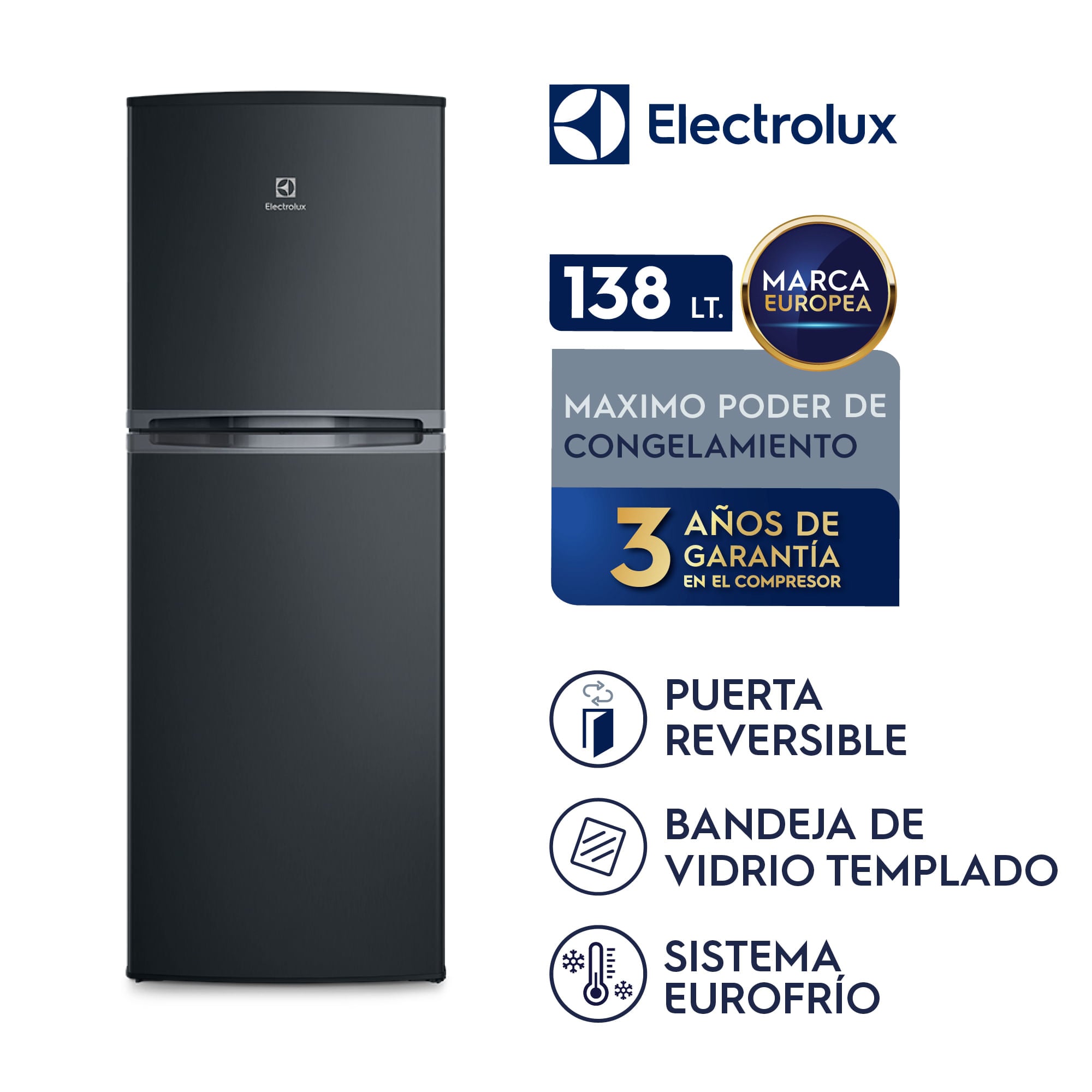 Refrigeradora Top Freezer Electrolux Frost 138L Negro ERT18G2HNB - 2