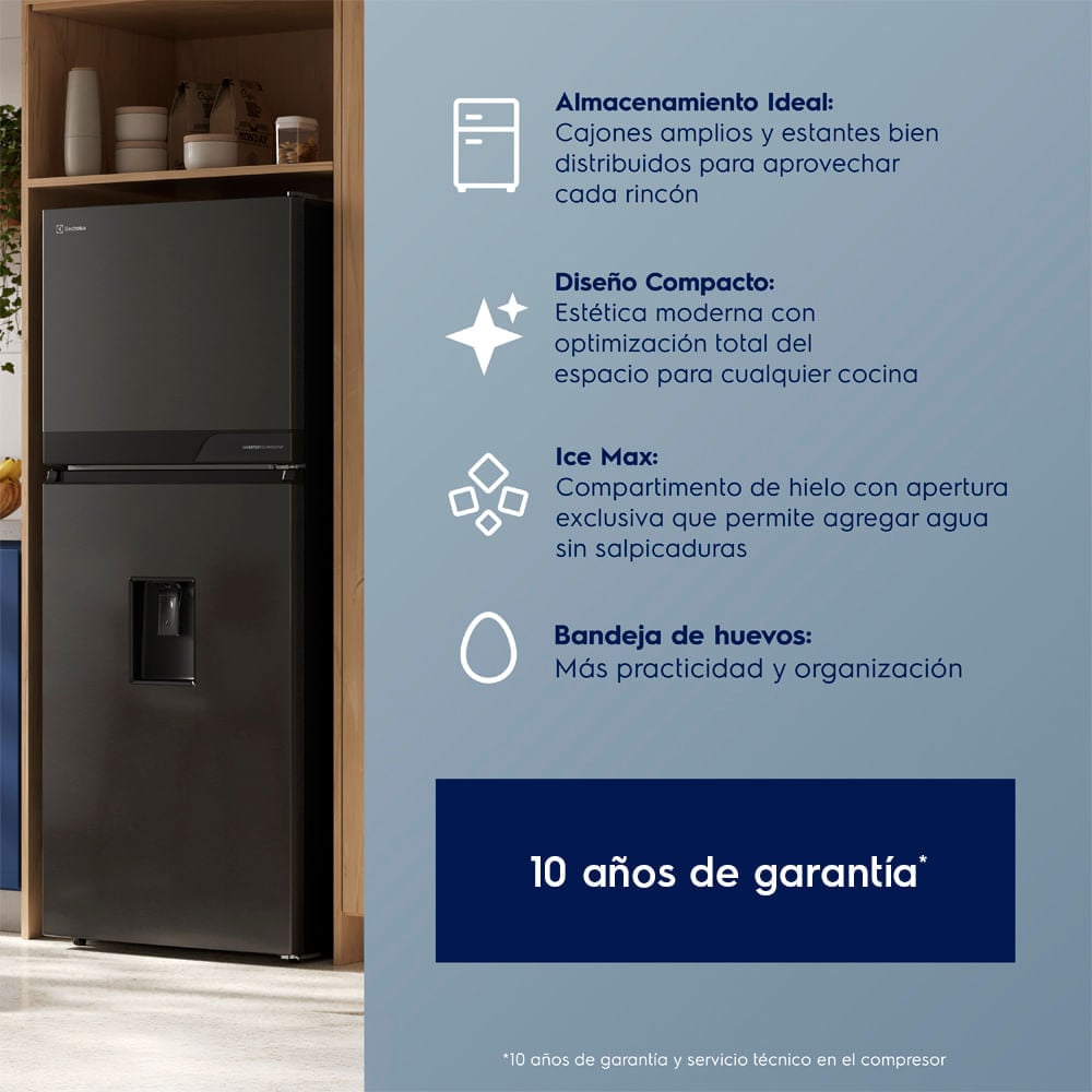 Refrigeradora Top Freezer Electrolux Con Dispensador 288L No Frost Negro ERT30A2P6DC - 8