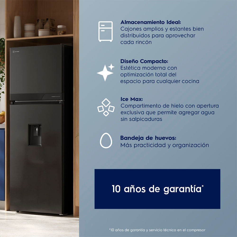Refrigeradora Top Freezer Electrolux Con Dispensador 315L No Frost Negro ERT34A2P6DC - 8