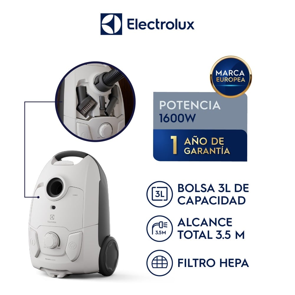 Aspiradora Con Bolsa Electrolux 1600W Experience Con Filtro Hepa Blanco EQP30 - 1