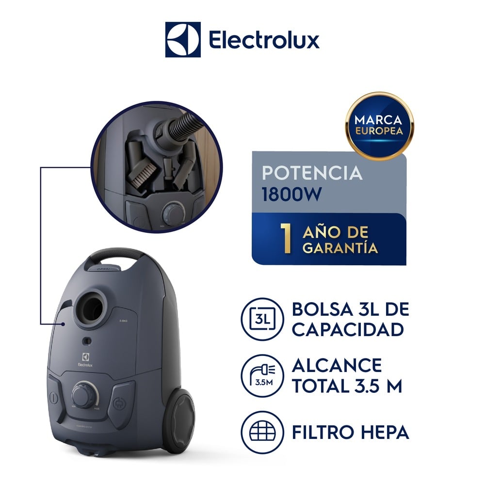 Aspiradora Con Bolsa Electrolux 1800W Experience Con Filtro Hepa Azul EQP40 - 1