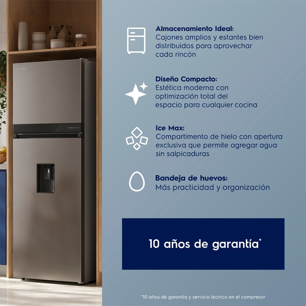 Refrigeradora Top Freezer con dispensador Electrolux 315L No Frost Silver ERT34A2P6DS - 8