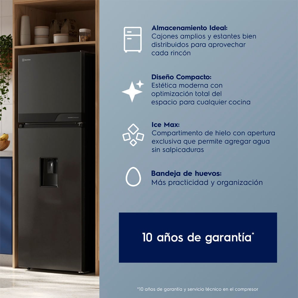 Refrigeradora Top Freezer Electrolux con dispensador 236L No Frost Negro ERT25A2P6DC - 7